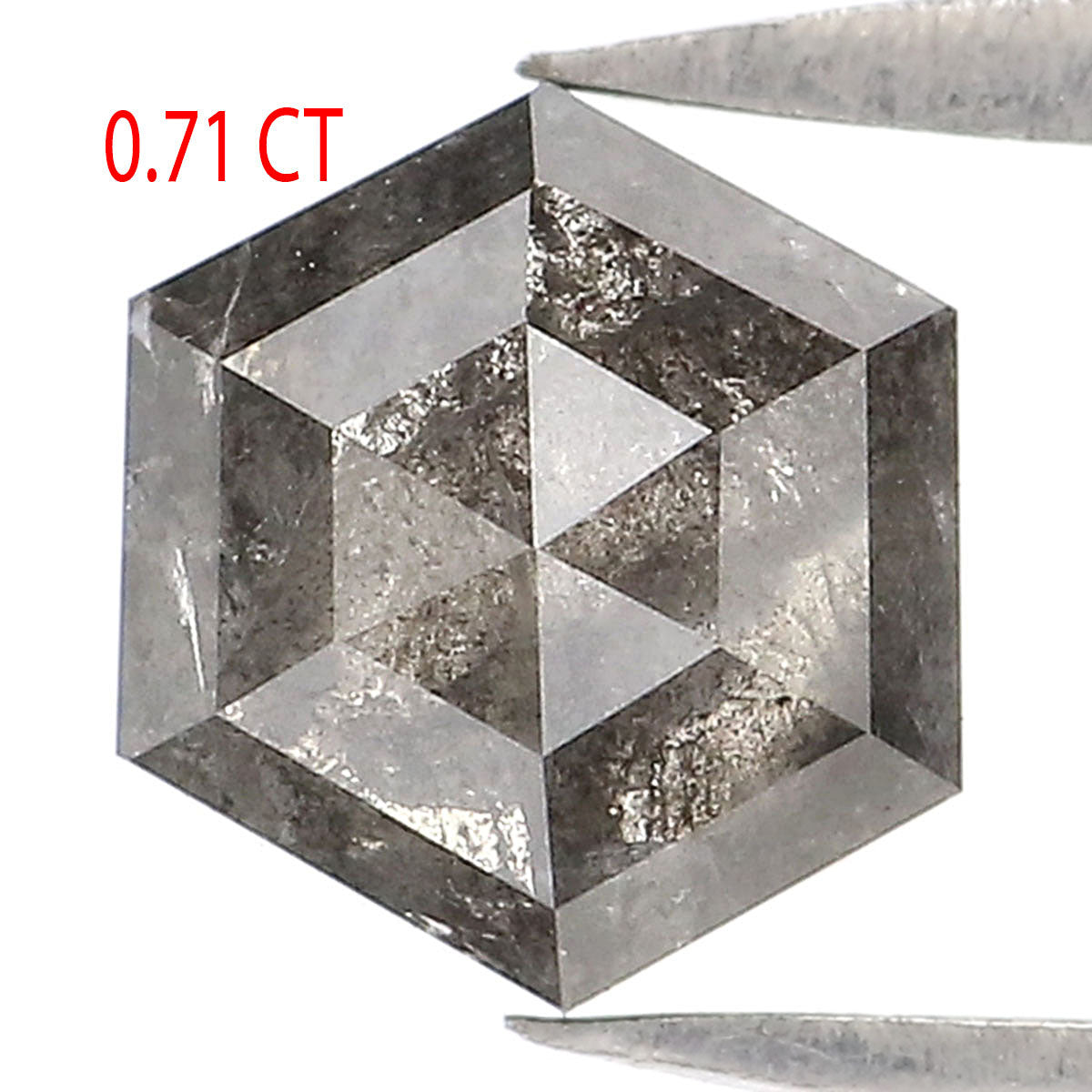 0.71 CT Natural Loose Hexagon Shape Diamond Salt And Pepper Hexagon Shape Diamond 6.25 MM Black Grey Color Hexagon Rose Cut Diamond QL2338