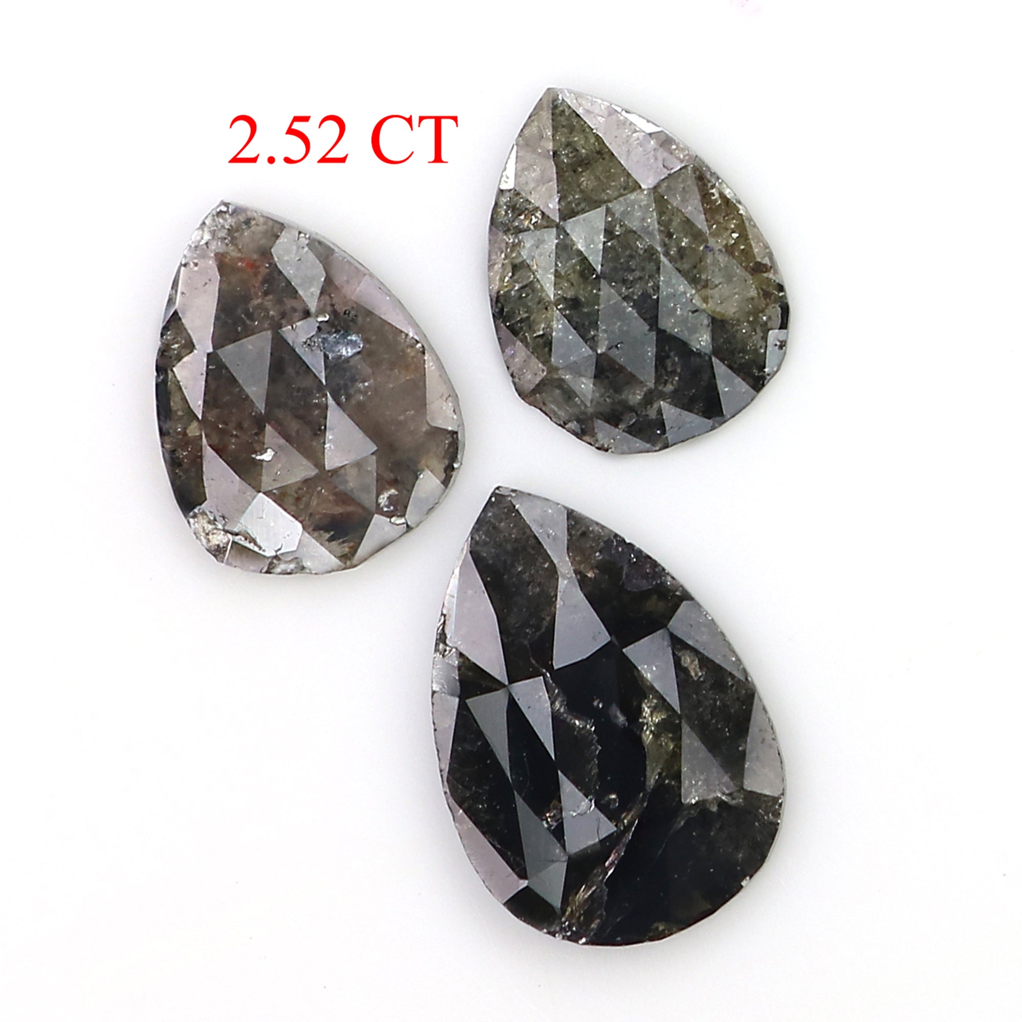 2.52 CT Natural Loose Pear Shape Diamond Black Color Pear Cut Diamond 10.75 MM Natural Loose Grey Color Diamond Pear Rose Cut Diamond LQ3172