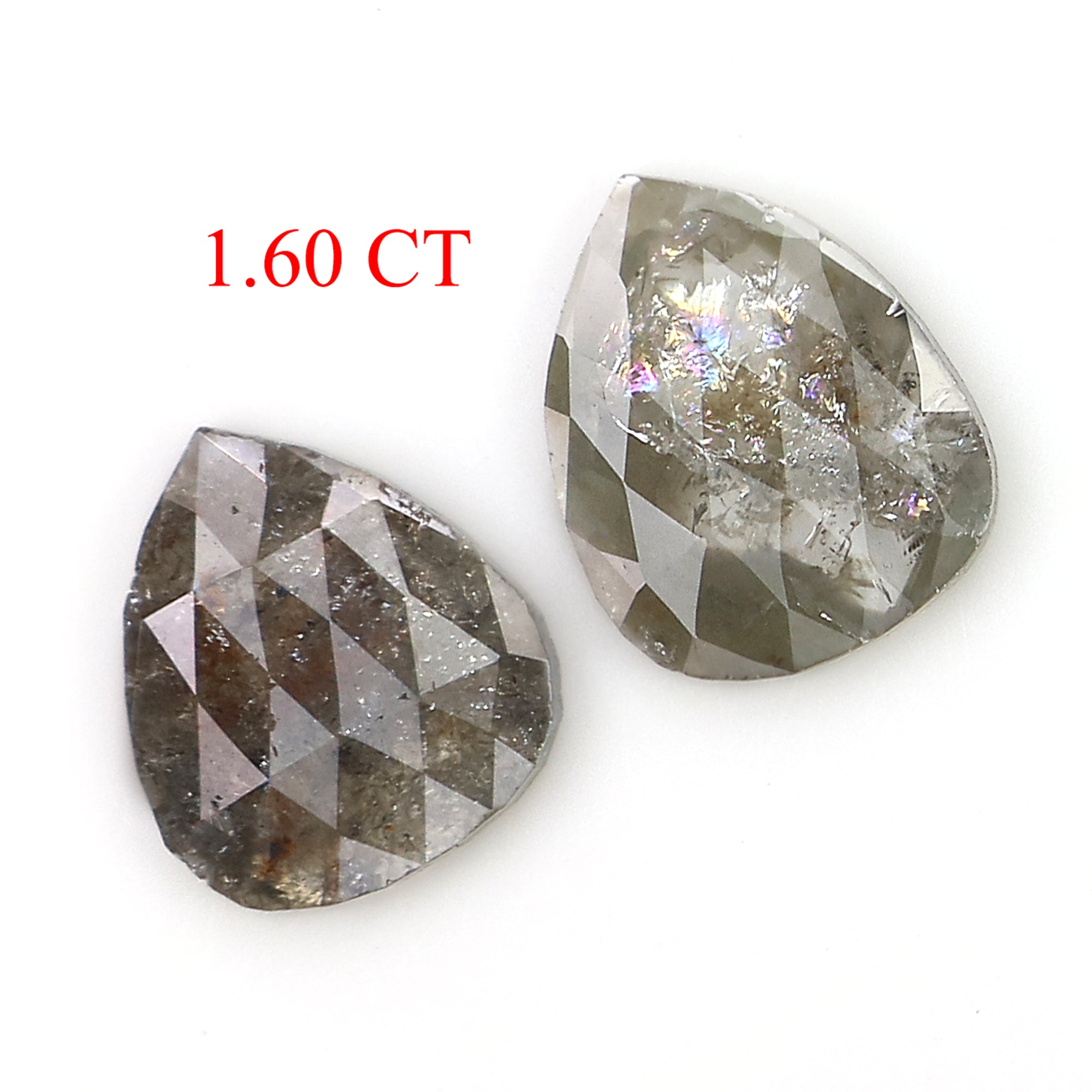 1.60 CT Natural Loose Pear Cut Pair Diamond Grey Color Pear Shape Diamond 7.60 MM Natural Loose Grey Color Pear Rose Cut Diamond LQ6974