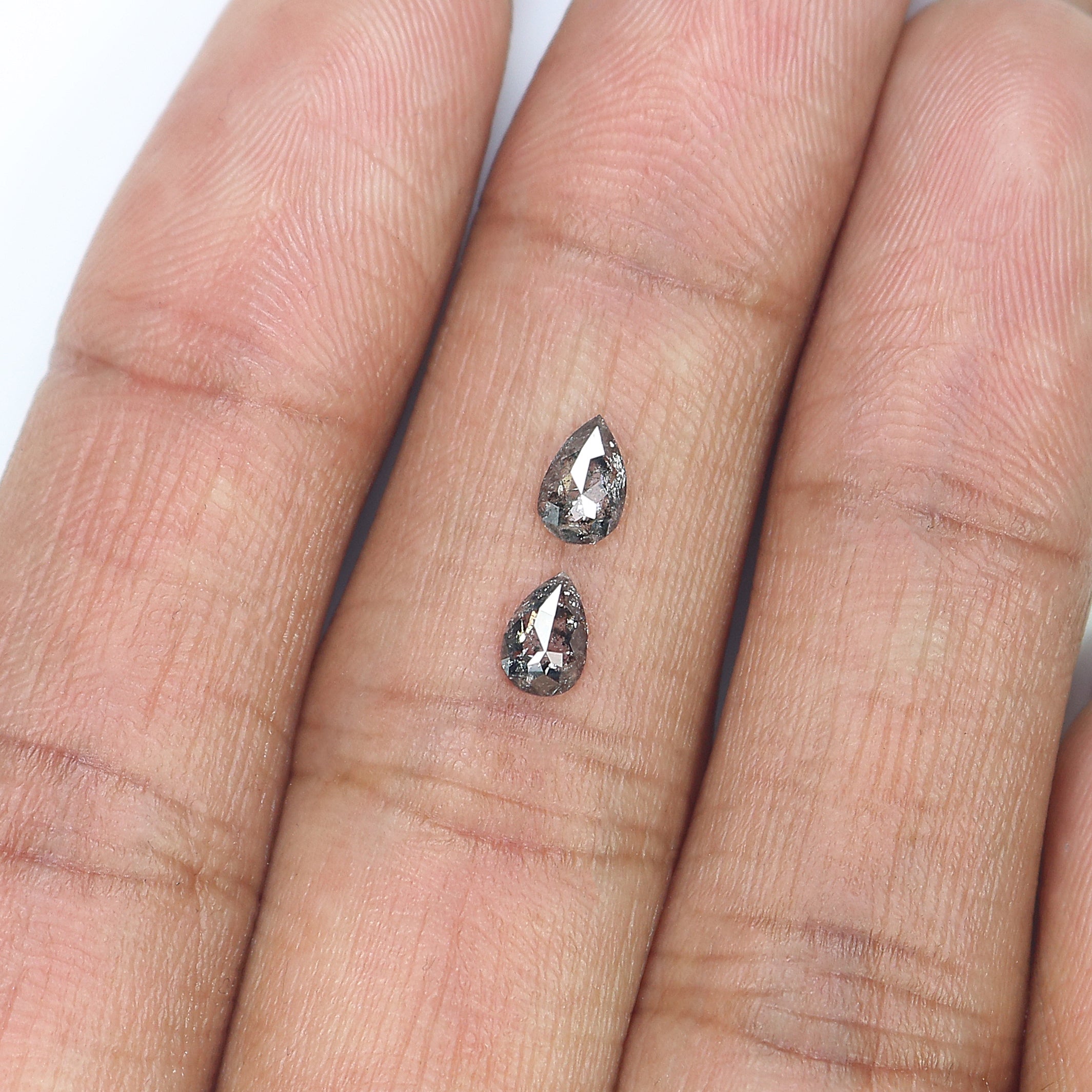 0.50 CT Natural Loose Pear Cut Pair Diamond Salt And Pepper Pear Shape Diamond 5.20 MM Natural Black Grey Color Pear Rose Cut Diamond KQ2635