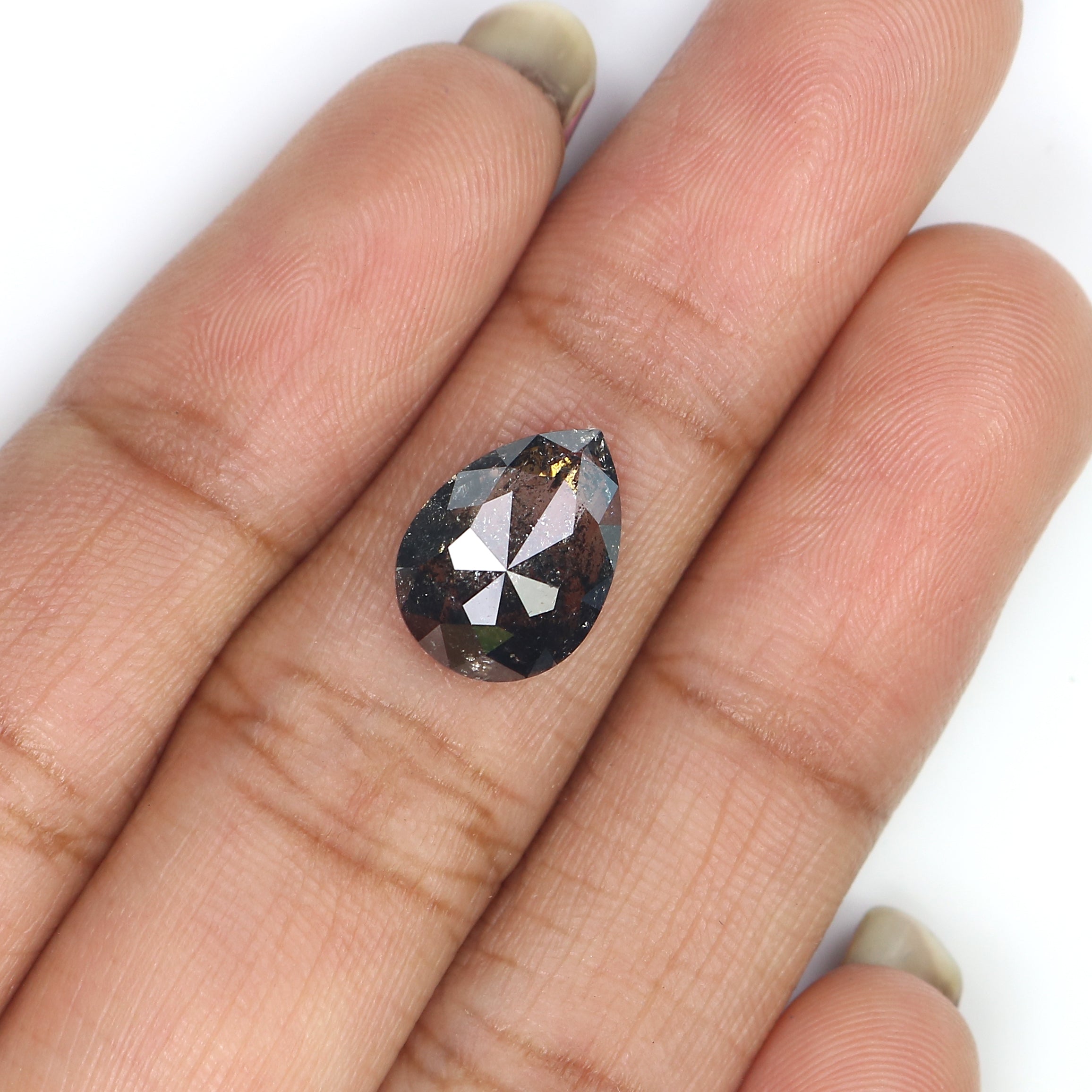 2.71 CT Natural Loose Pear Shape Diamond Salt And Pepper Pear Cut Diamond 11.55 MM Natural Black Grey Color Pear Shape Rose Cut Diamond LC49