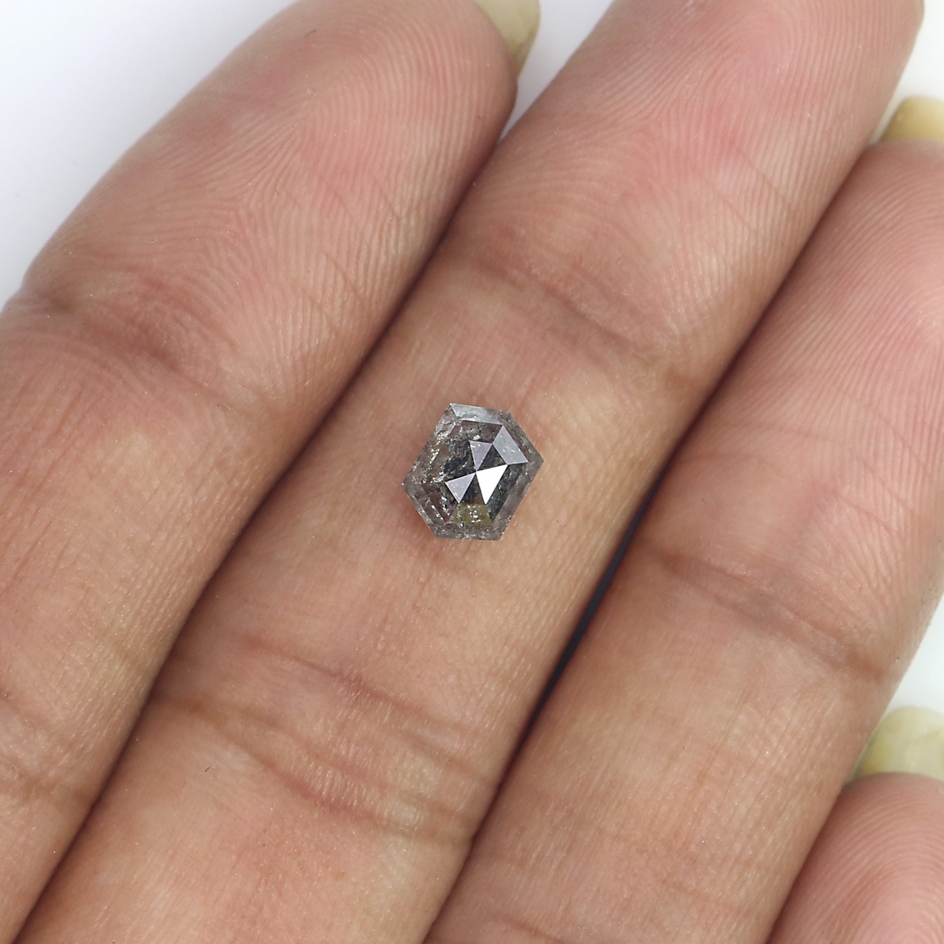 0.85 CT Natural Loose Hexagon Cut Diamond Salt And Pepper Hexagon Diamond 6.55 MM Natural Loose Black Grey Color Hexagon Cut Diamond LQ3076