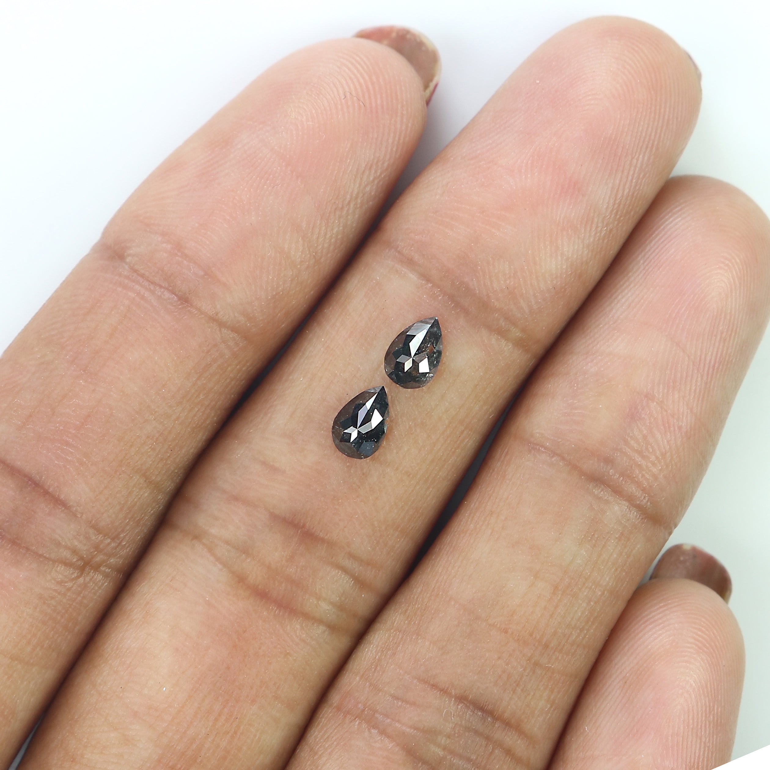 1.91 CT Natural Loose Pear Cut Pair Diamond Salt And Pepper Pear Shape Diamond 5.34 MM Natural Black Grey Color Pear Rose Cut Diamond LQ2447