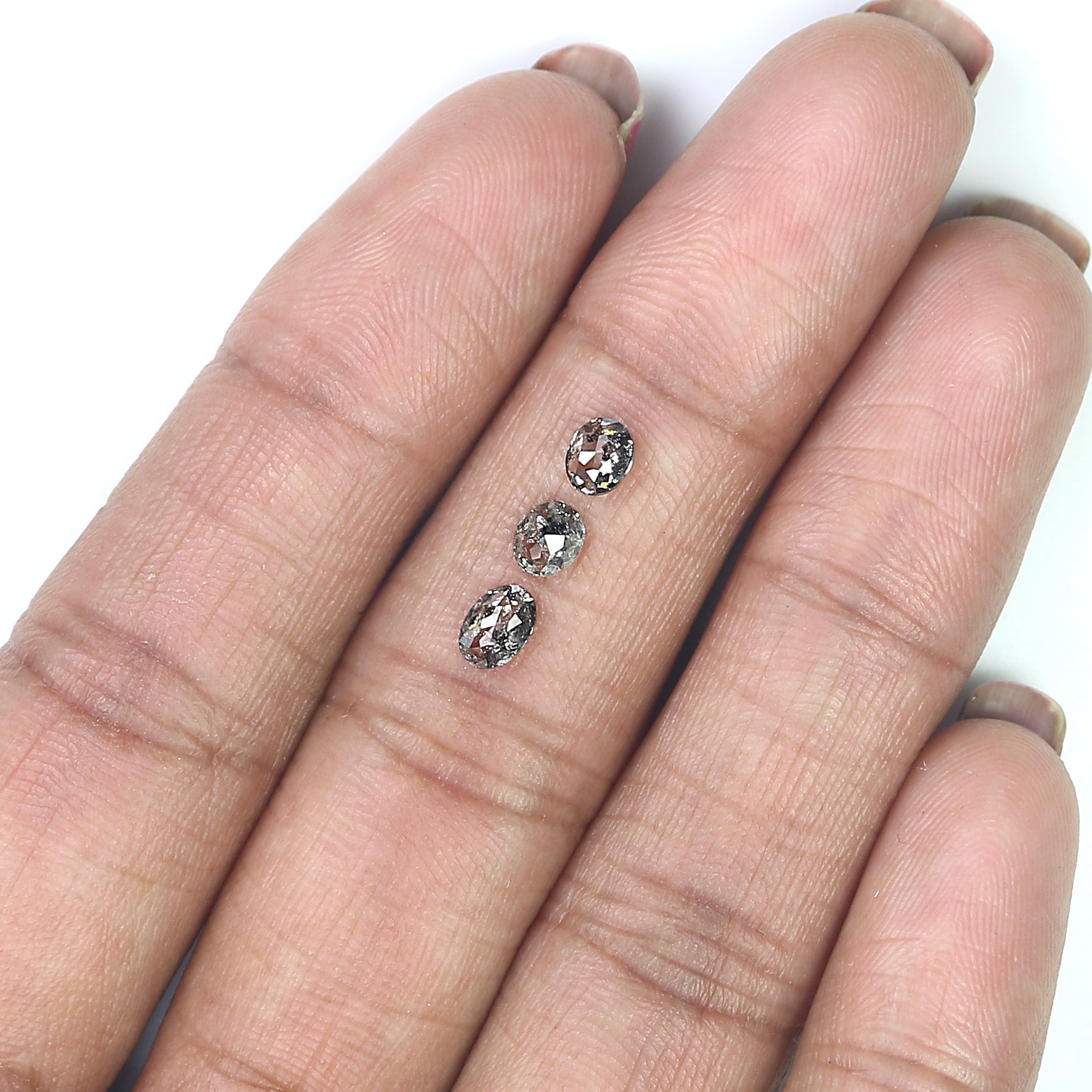 0.82 CT Natural Loose Oval Shape Diamond Salt And Pepper Oval Diamond 4.30 MM Natural Loose Black Grey Color Oval Rose Cut Diamond KQ2323