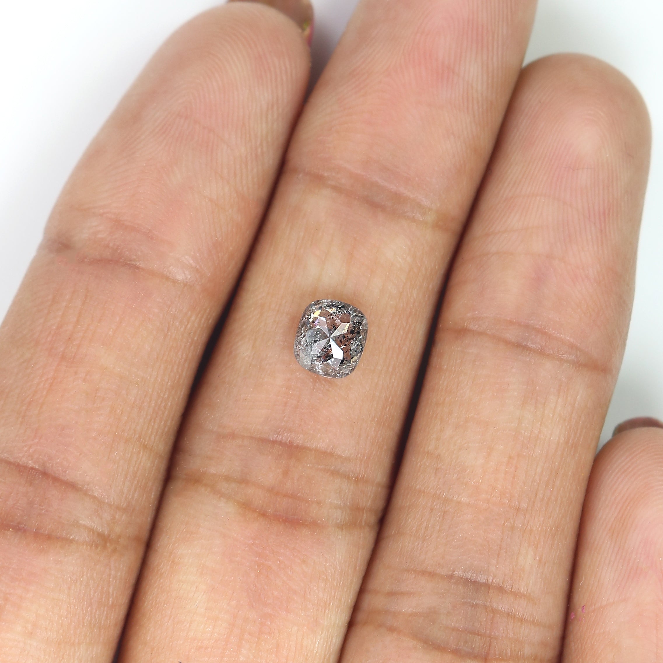 0.72 CT Natural Loose Cushion Shape Diamond Salt And Pepper Cushion Diamond 5.55 MM Natural Black Grey Color Cushion Rose Cut Diamond LQ3177