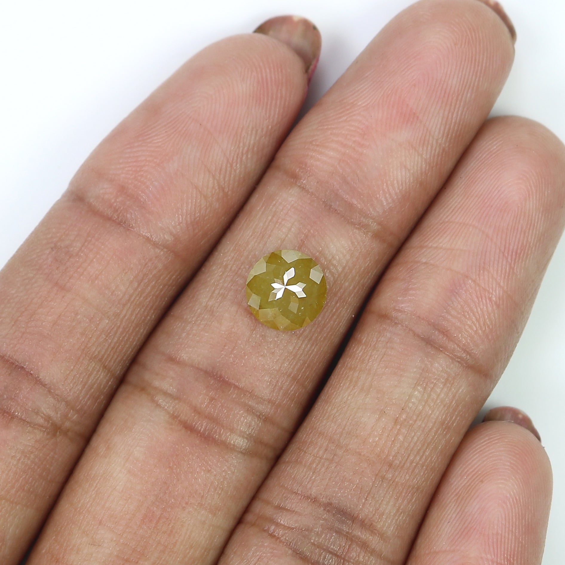 1.86 CT Natural Loose Round Rose Cut Diamond Yellow Color Round Shape Diamond 7.40 MM Natural Yellow Color Round Rose Cut Diamond KQ1994