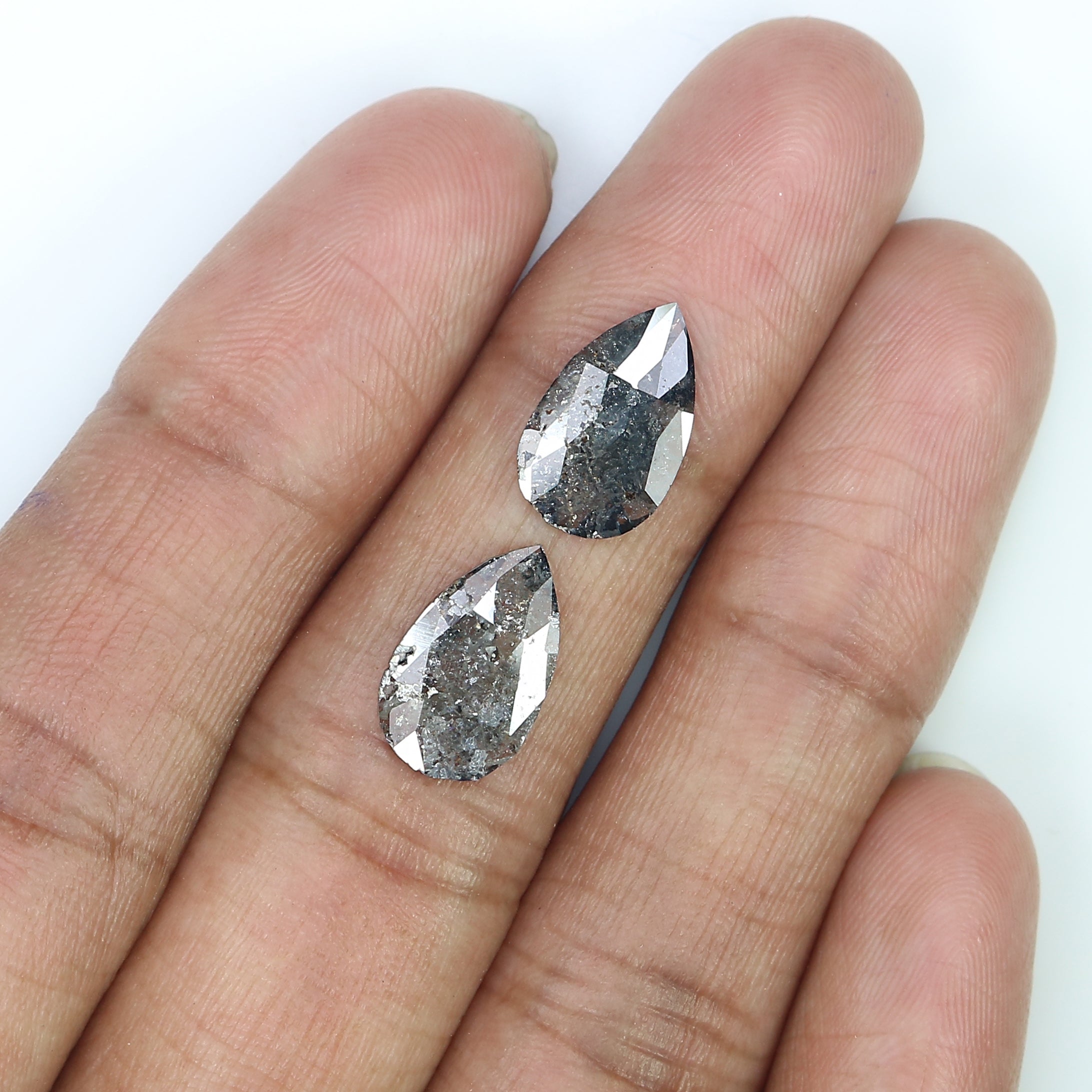 2.79 CT Natural Loose Pear Cut Pair Diamond Salt And Pepper Pear Shape Diamond 12.65 MM Natural Black Grey Pear Rose Cut Diamond LQ3155