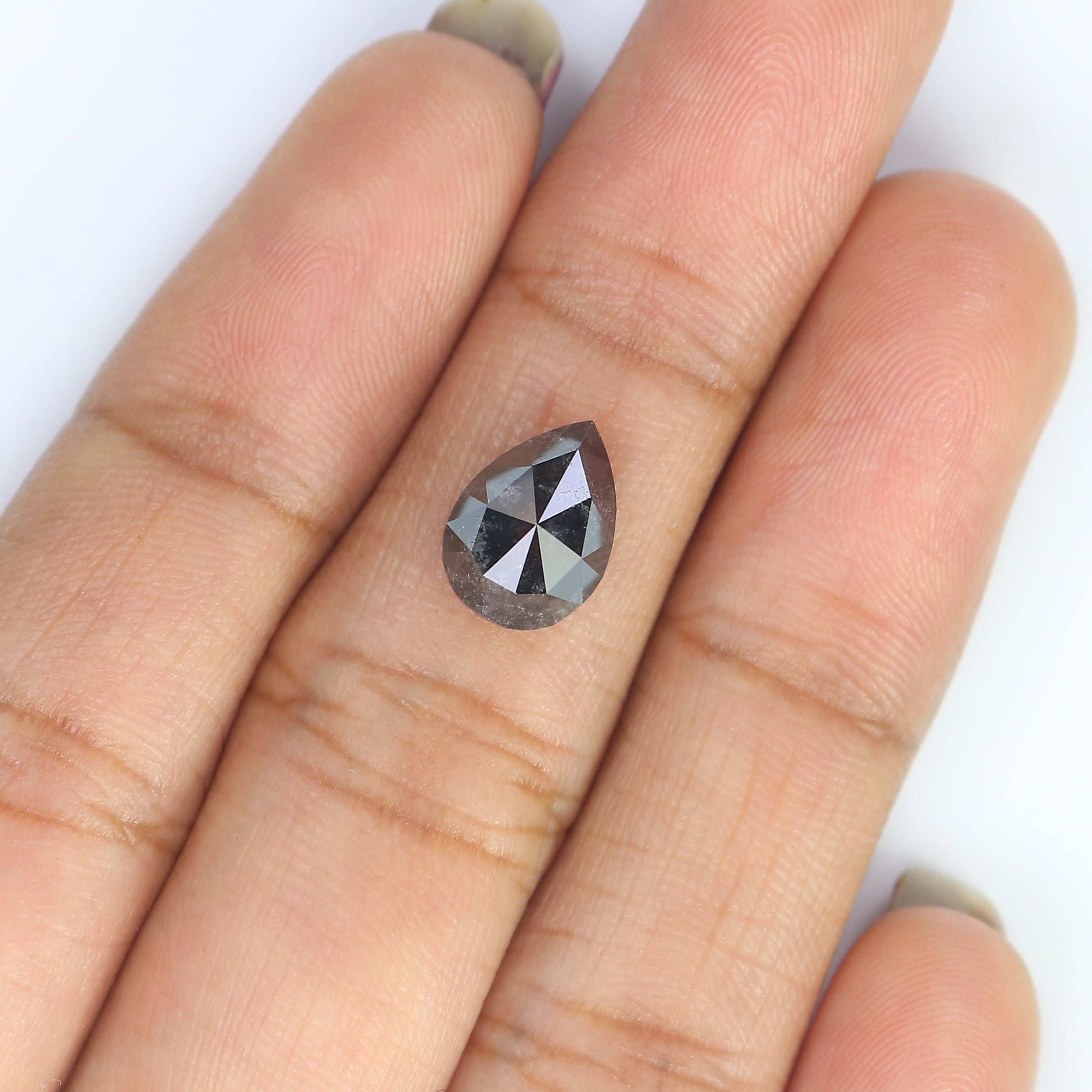 2.34 Ct Natural Loose Pear Shape Diamond Salt And Pepper Pear Diamond 9.55 MM Natural Black Grey Diamond Pear Rose Cut Diamond LC63