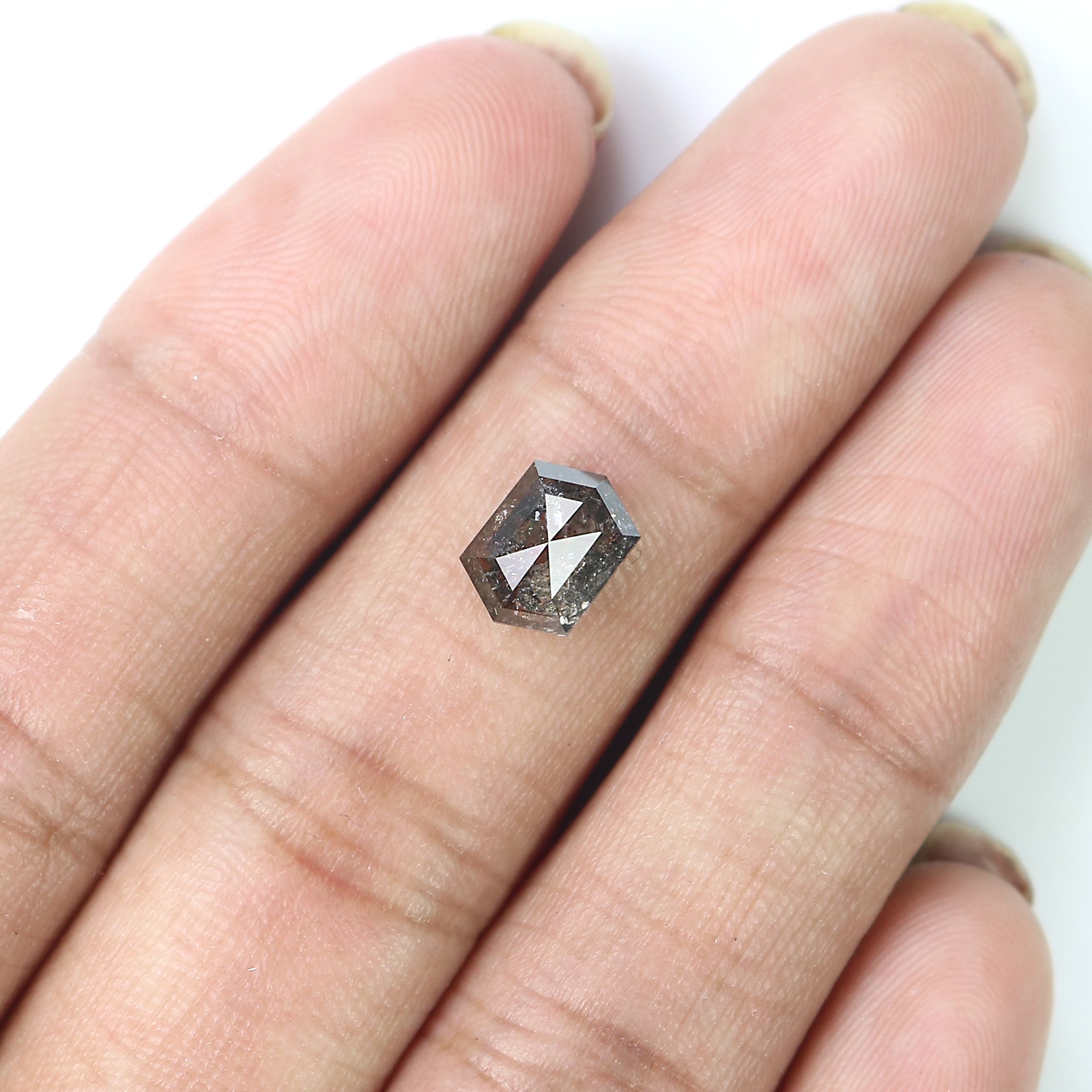 1.58 CT Natural Loose Hexagon Cut Diamond Salt And Pepper Hexagon Diamond 8.30 MM Natural Loose Black Grey Color Hexagon Cut Diamond LQ3196