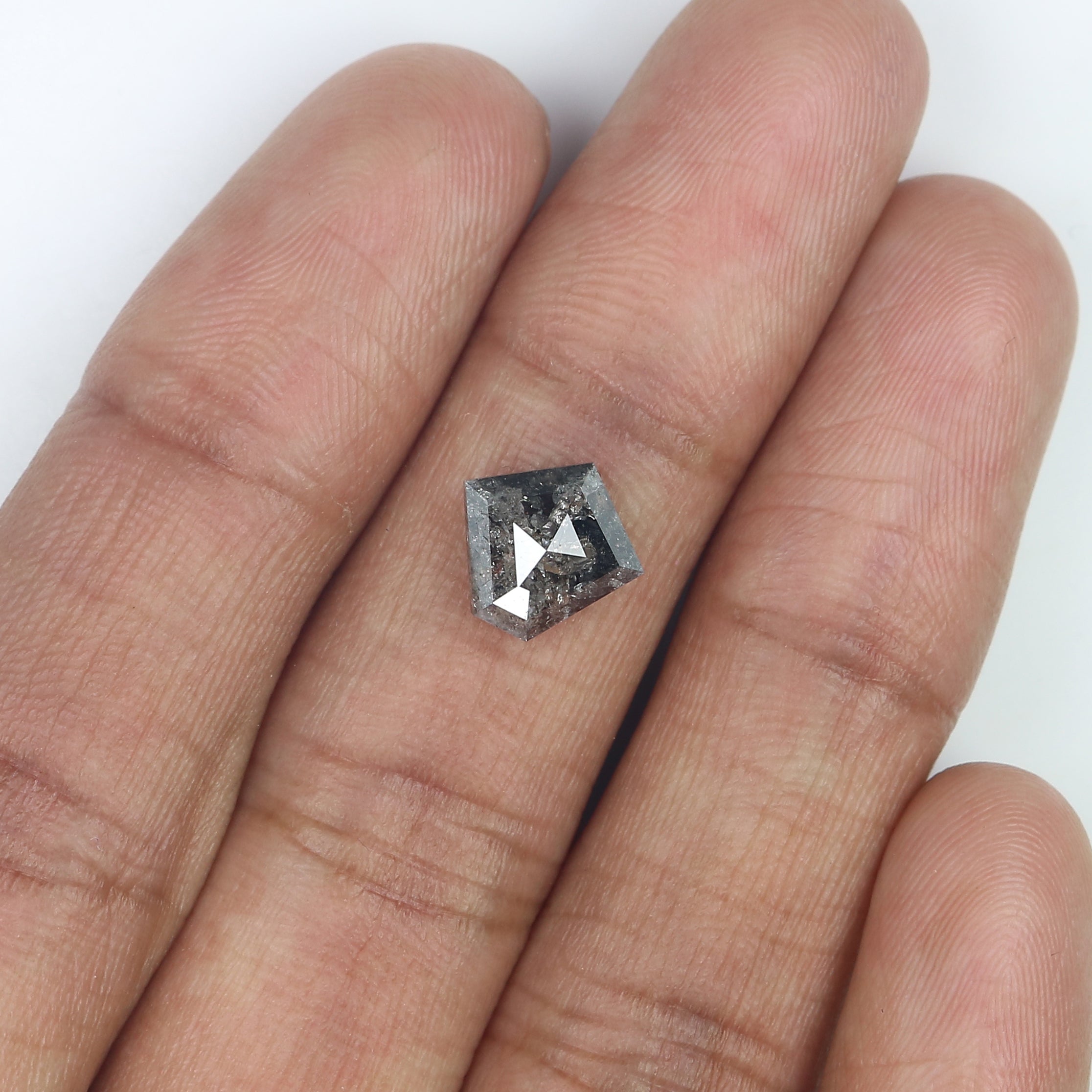 2.03 Ct Natural Loose Pentagon Shape Diamond Salt And Pepper Pentagon Cut Diamond 8.70 MM Black Gray Color Pentagon Rose Cut Diamond QL9999