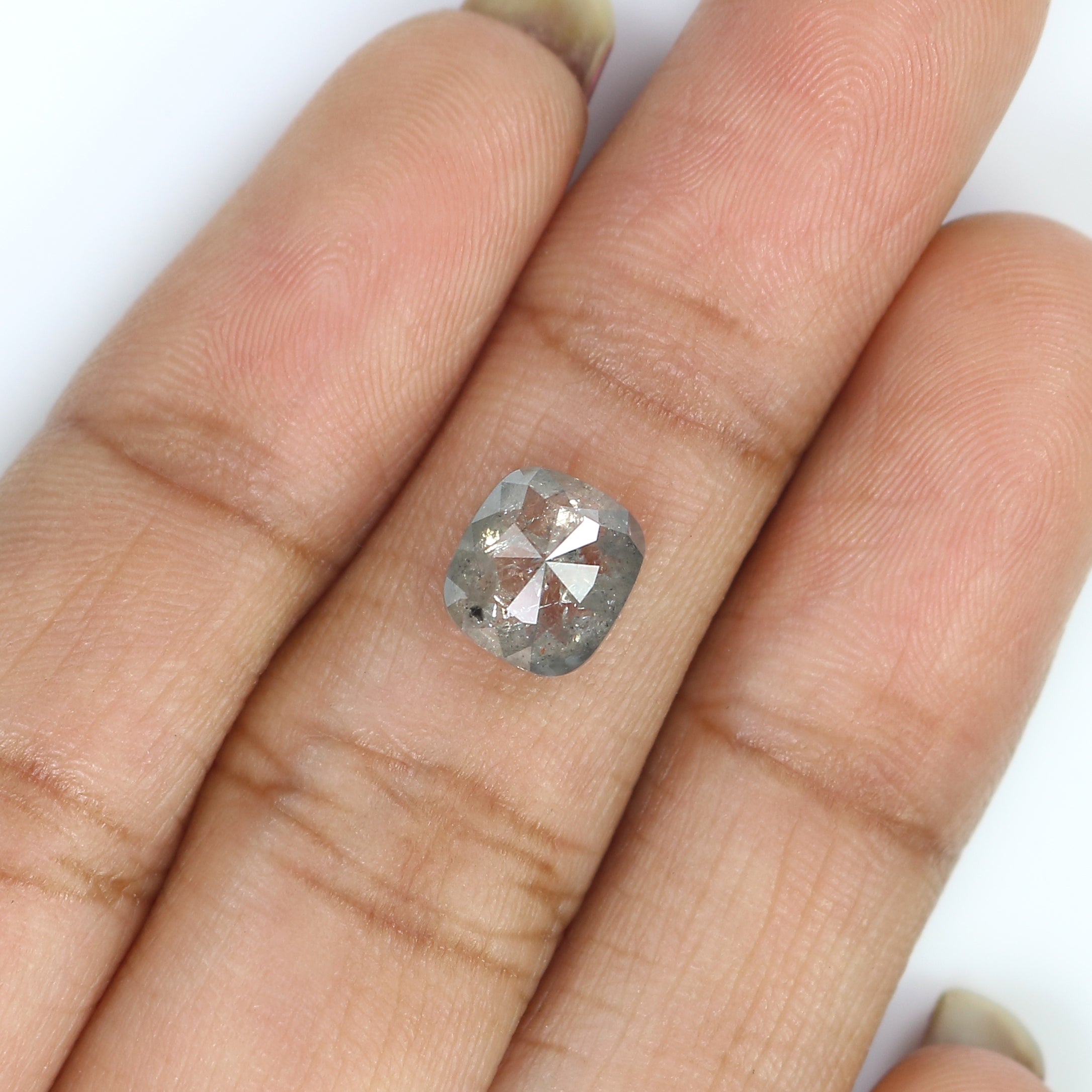 1.58 CT Natural Loose Cushion Shape Diamond Salt And Pepper Cushion Cut Diamond 7.45 MM Natural Grey Color Cushion Rose Cut Diamond LC75