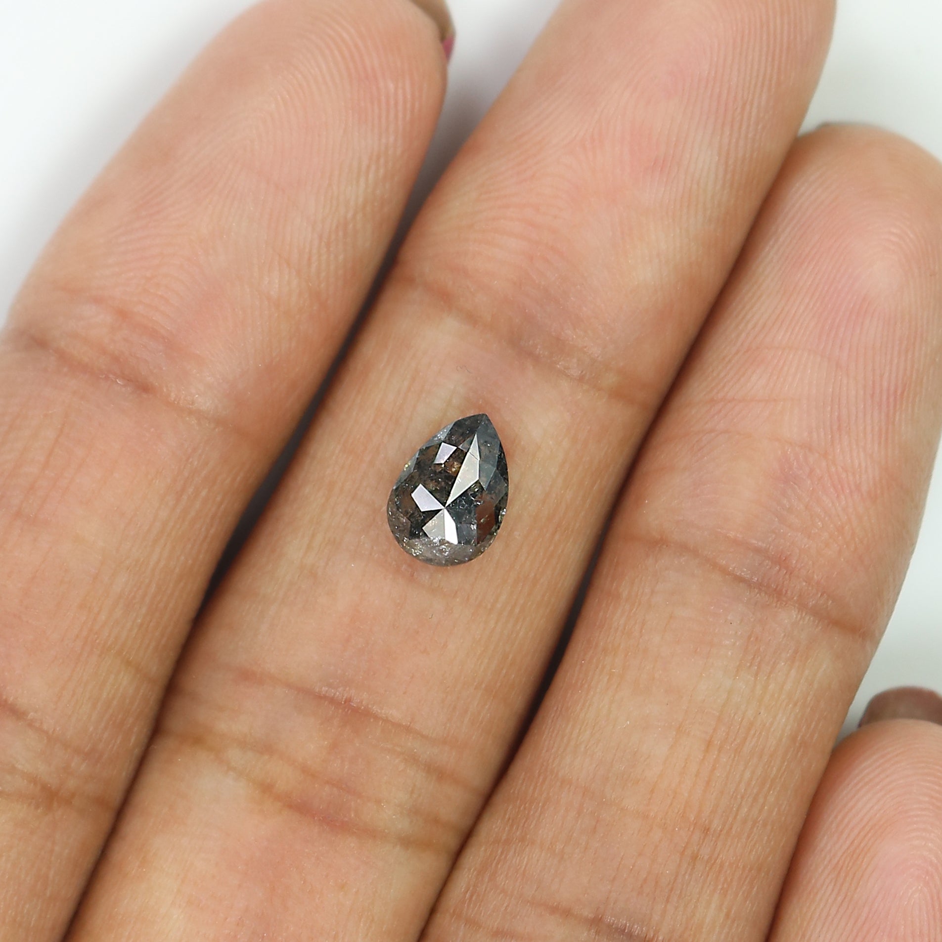 0.97 CT Natural Loose Pear Shape Diamond Salt And Pepper Pear Cut Diamond 7.55 MM Natural Black Grey Color Pear Rose Cut Diamond LQ3195