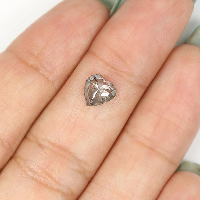 0.66 Ct Natural Loose Heart Shape Diamond Salt And Pepper Heart Cut Diamond 6.45 MM Natural Black Grey Diamond Heart Rose Cut Diamond QL1623