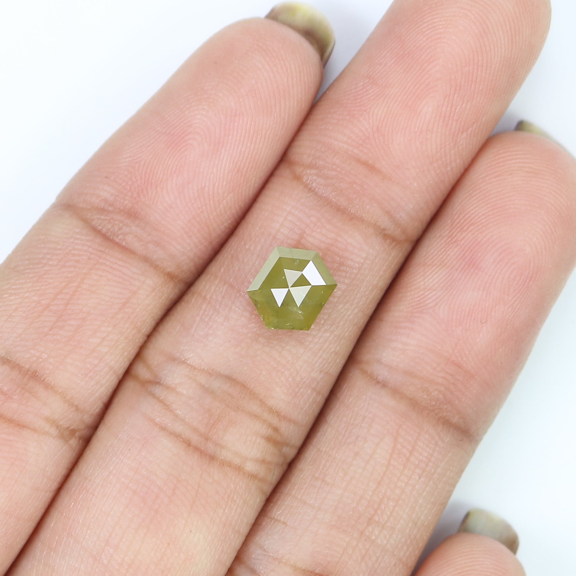 1.31 CT Natural Loose Hexagon Shape Diamond Yellow Color Hexagon Cut Diamond 7.35 MM Natural Green Color Hexagon Rose Cut Diamond KQ2256