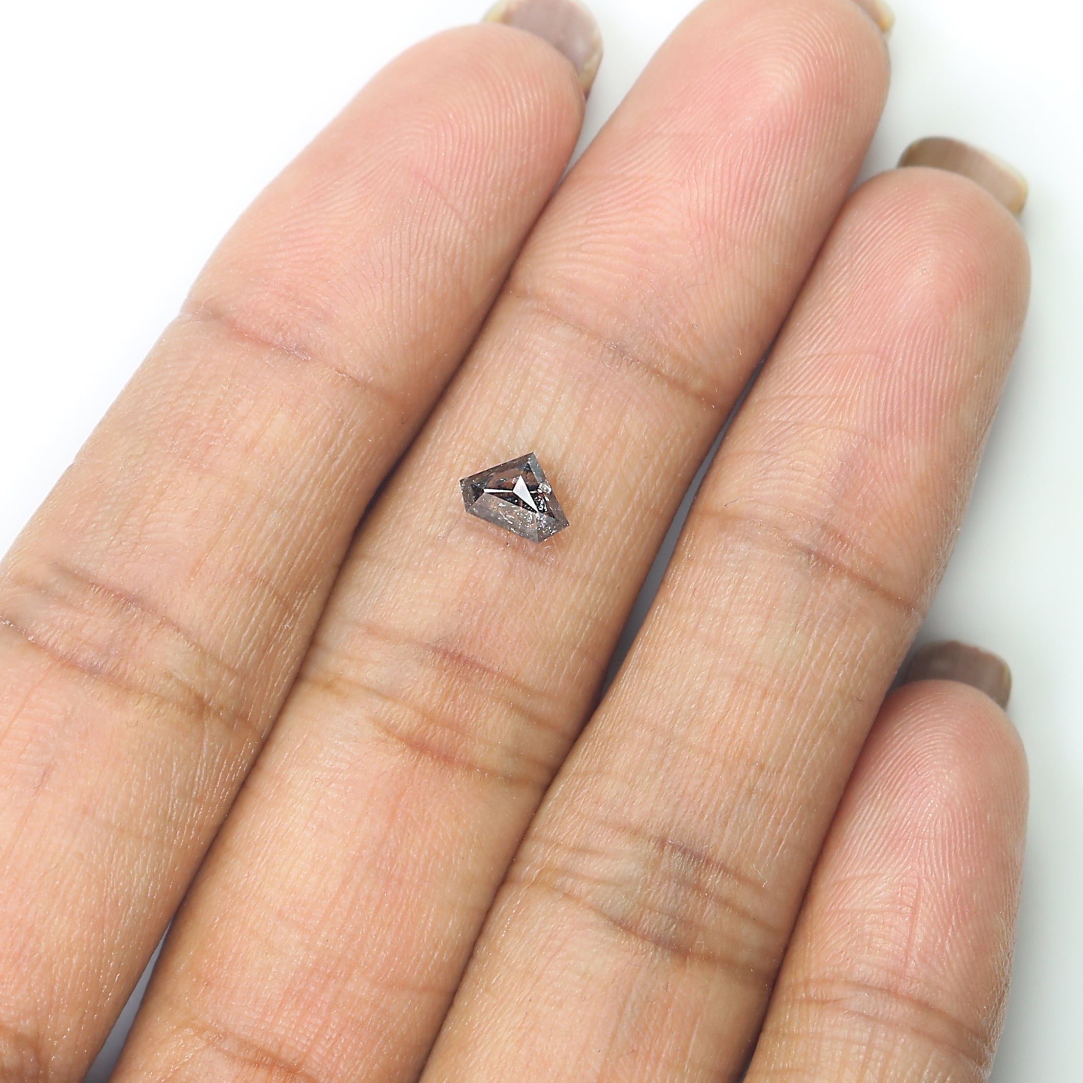 0.51 CT Natural Loose Shield Diamond Black Grey Color Diamond 4.40 MM Natural Loose Diamond Salt And Pepper Shield Rose Cut Diamond QL079