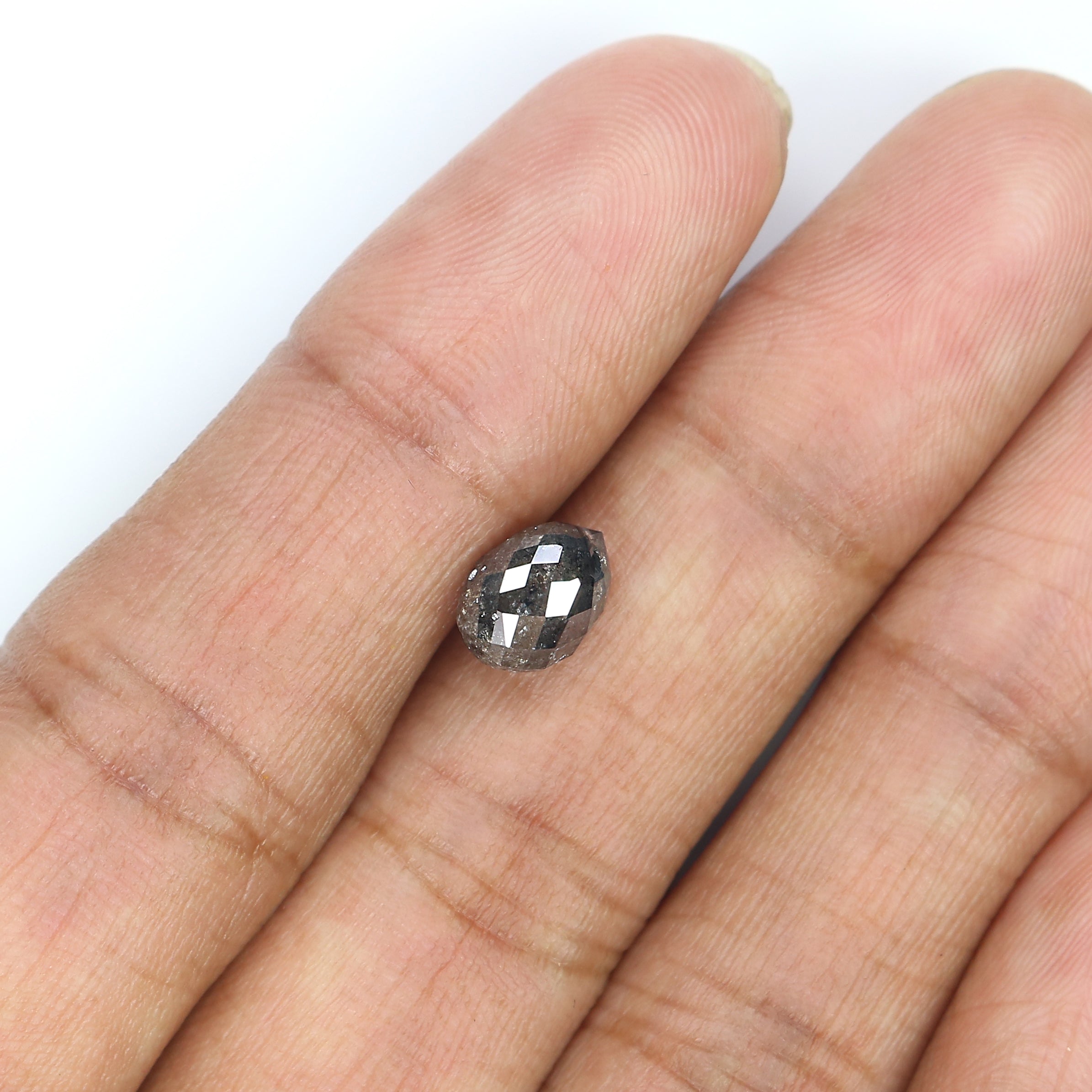 2.48 CT Natural Loose Briolette Cut Diamond Salt And Pepper Drop Diamond 8.10 MM Natural Loose Black Grey Color Drop Rose Cut Diamond QL5682