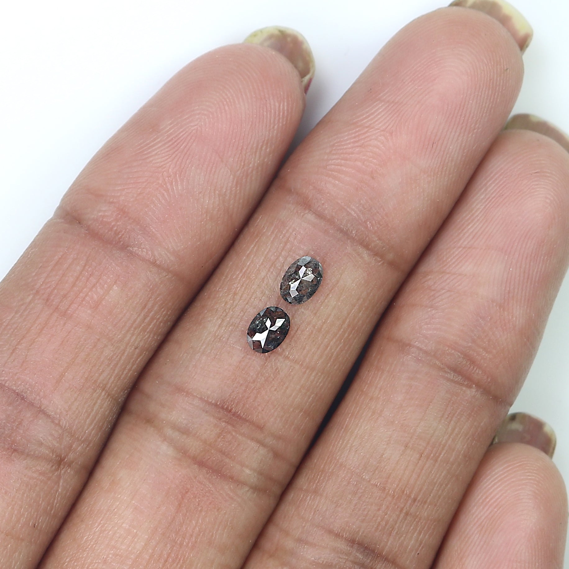 0.38 CT Natural Loose Oval Cut Pair Diamond Salt And Pepper Oval Shape Diamond 4.55 MM Natural Black Grey Color Oval Rose Cut Diamond LQ2758