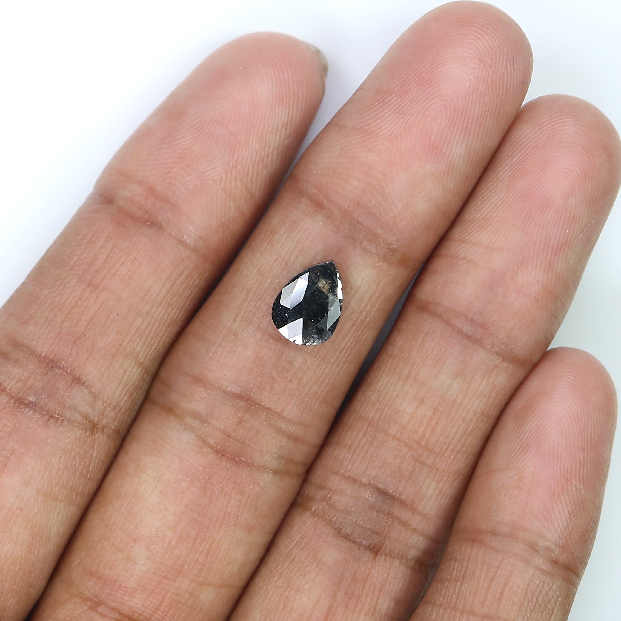 1.71 CT Natural Loose Pear Diamond Salt And Pepper Diamond Black Grey Color Diamond 8.30 MM Pear Rose Cut Diamond Pear Shape Diamond LQ3150