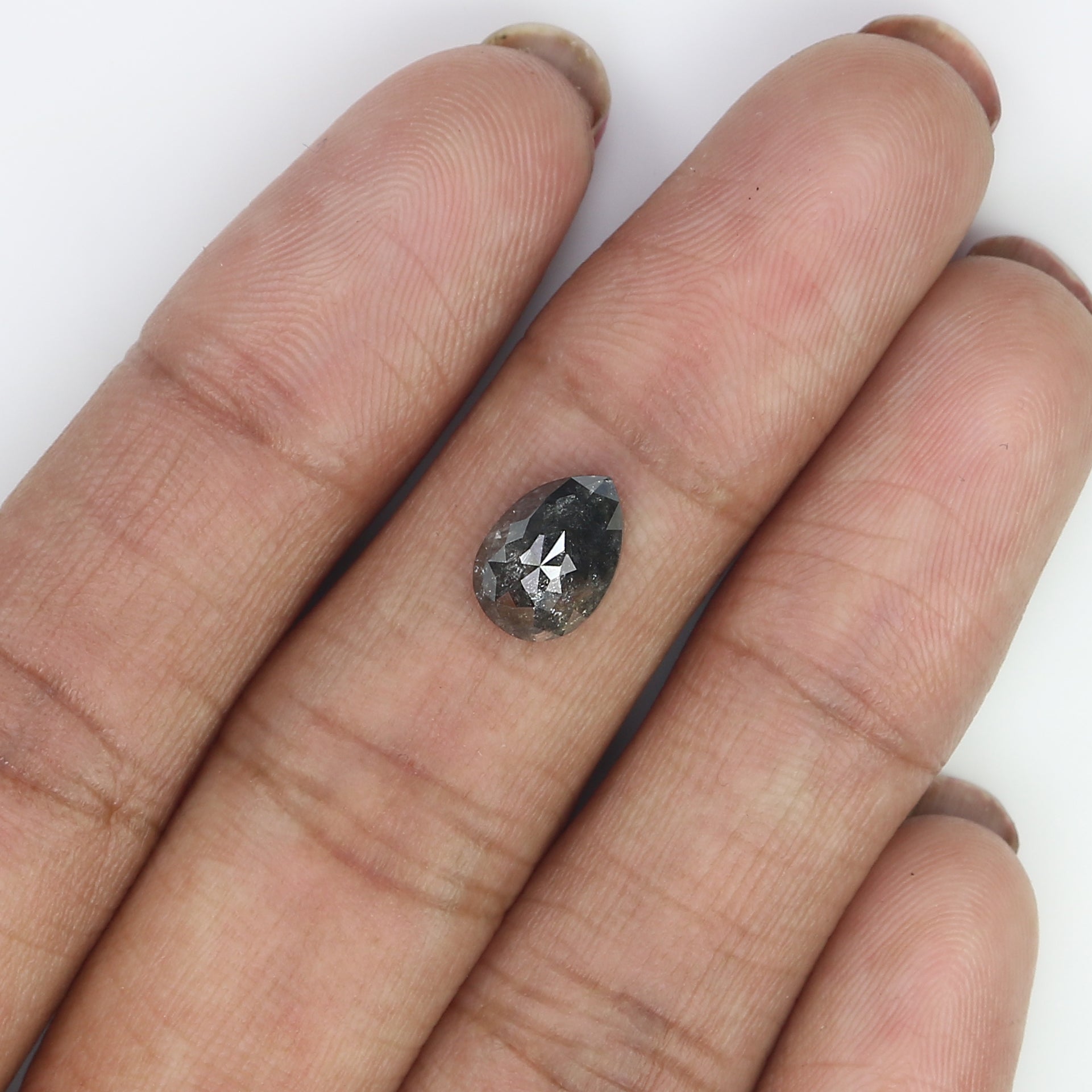 1.70 CT Natural Loose Pear Shape Diamond Salt And Pepper Pear Rose Cut Diamond 9.00 MM Black Grey Color Pear Shape Rose Cut Diamond QL8120