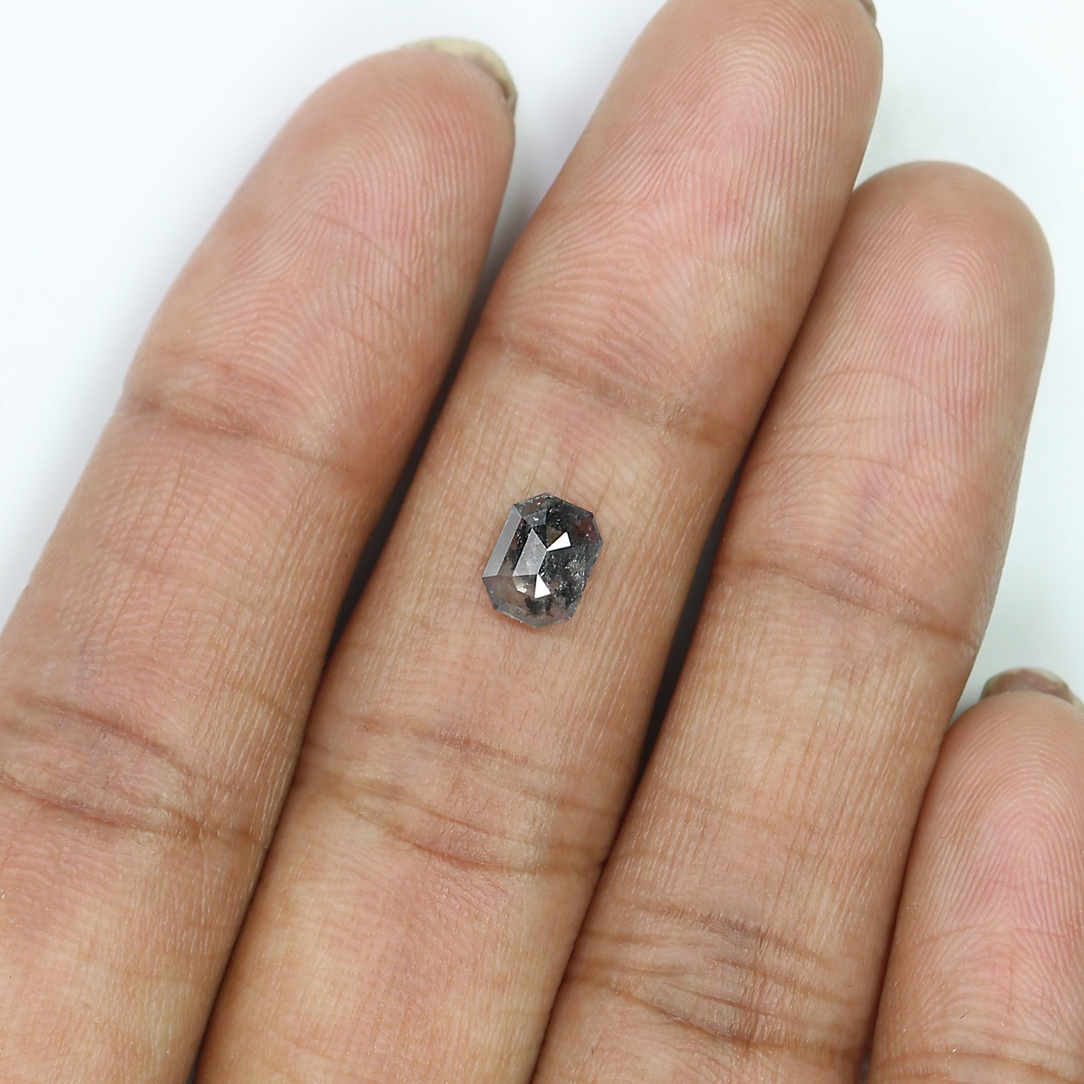 0.67 Ct Natural Loose Emerald Shape Diamond Salt And Pepper Emerald Diamond 6.35 MM Natural Black Grey Color Emerald Rose Cut Diamond LQ3194