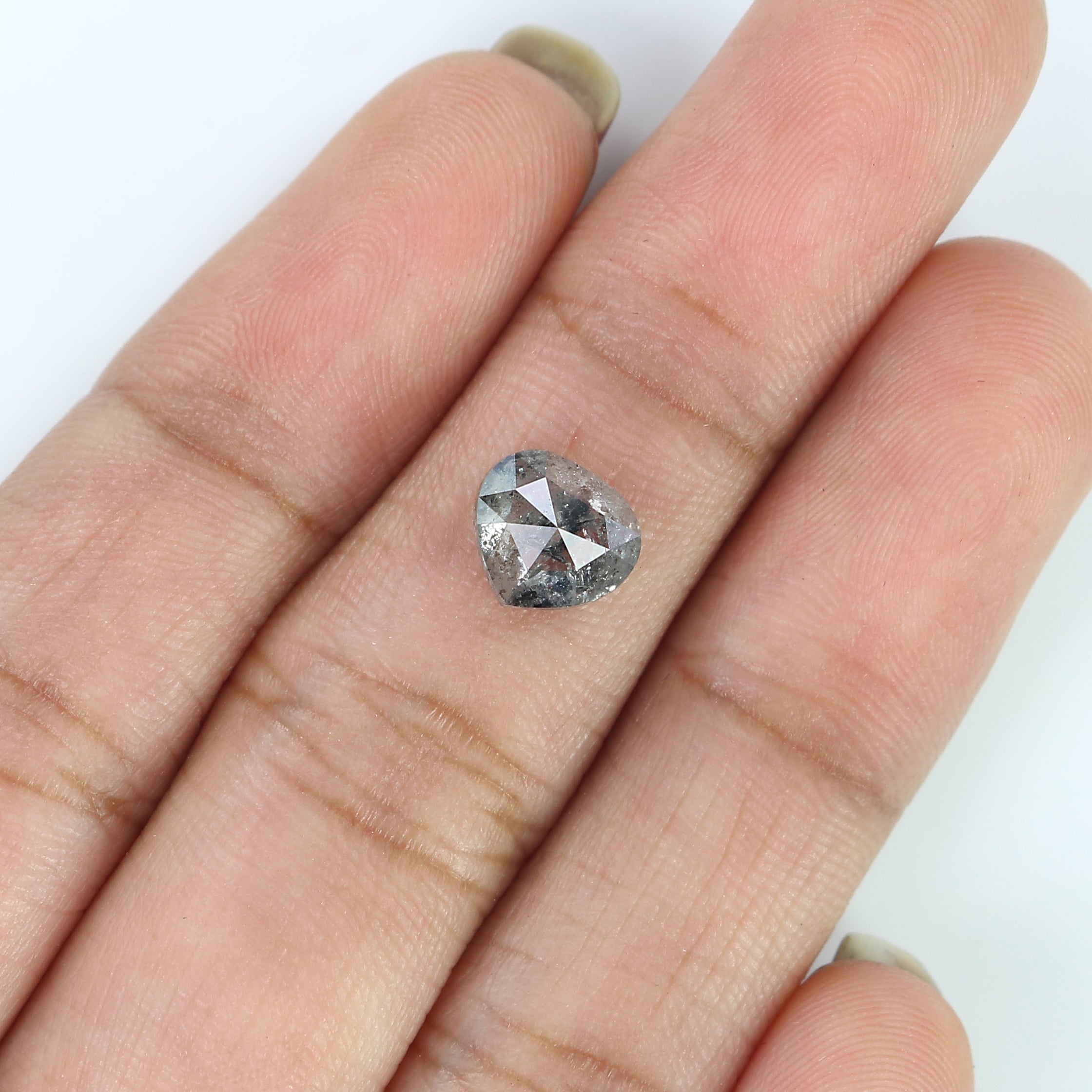 1.46 Ct Natural Loose Heart Shape Diamond Salt And Pepper Diamond 6.80 MM Natural Diamond Black Grey Color Heart Rose Cut Diamond LQ3041