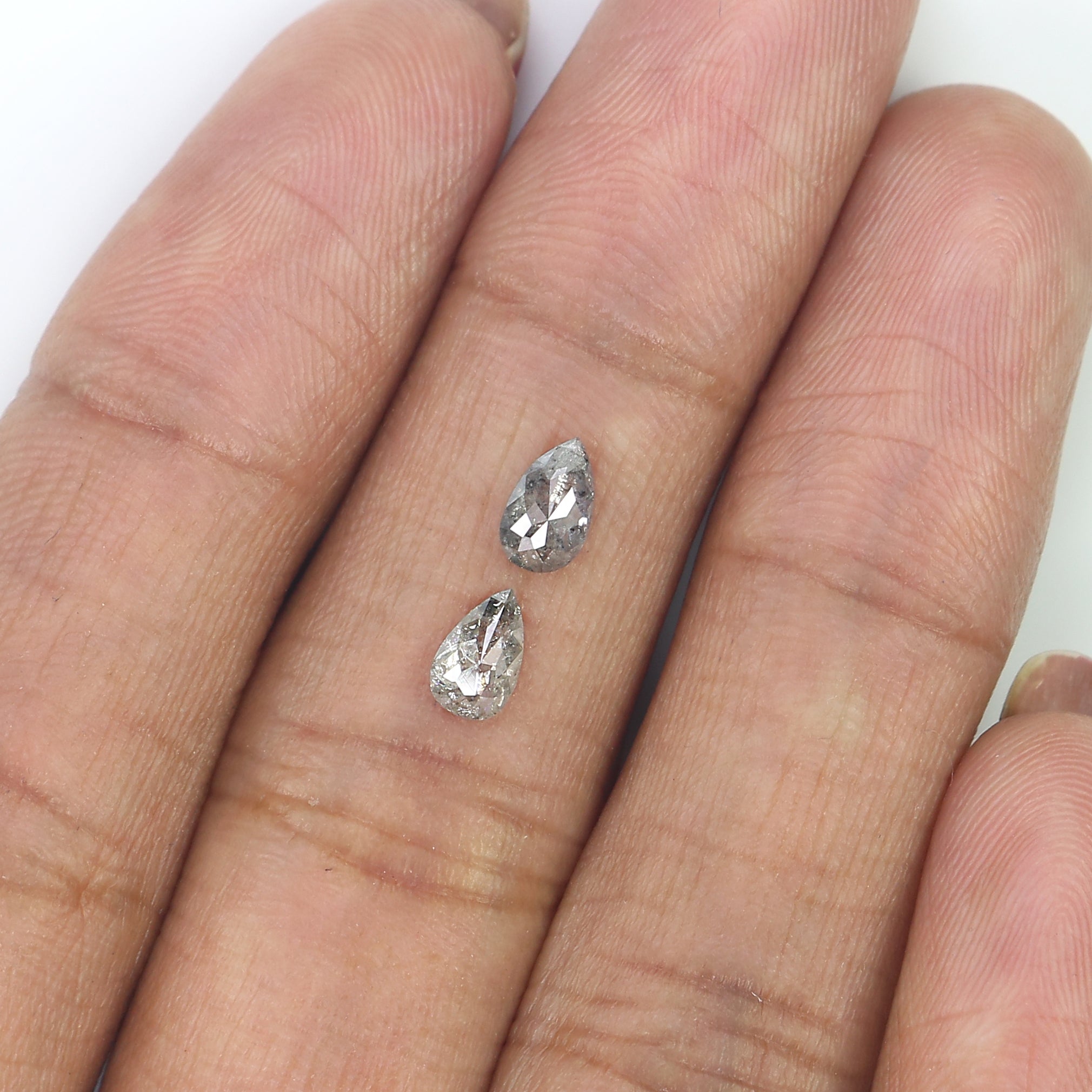 0.69 CT Natural Loose Pear Cut Pair Diamond Salt And Pepper Pear Shape Diamond 5.85 MM Natural Black Grey Color Pear Rose Cut Diamond LQ272