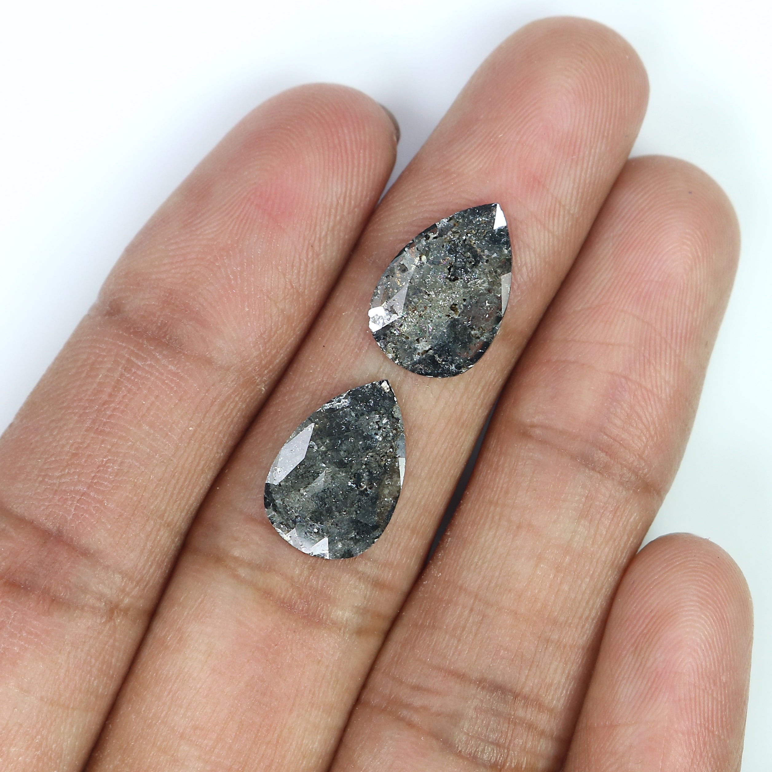 3.15 CT Natural Loose Pear Cut Pair Diamond Salt And Pepper Pear Shape Diamond 13.55 MM Natural Black Grey Pear Rose Cut Diamond LQ3148