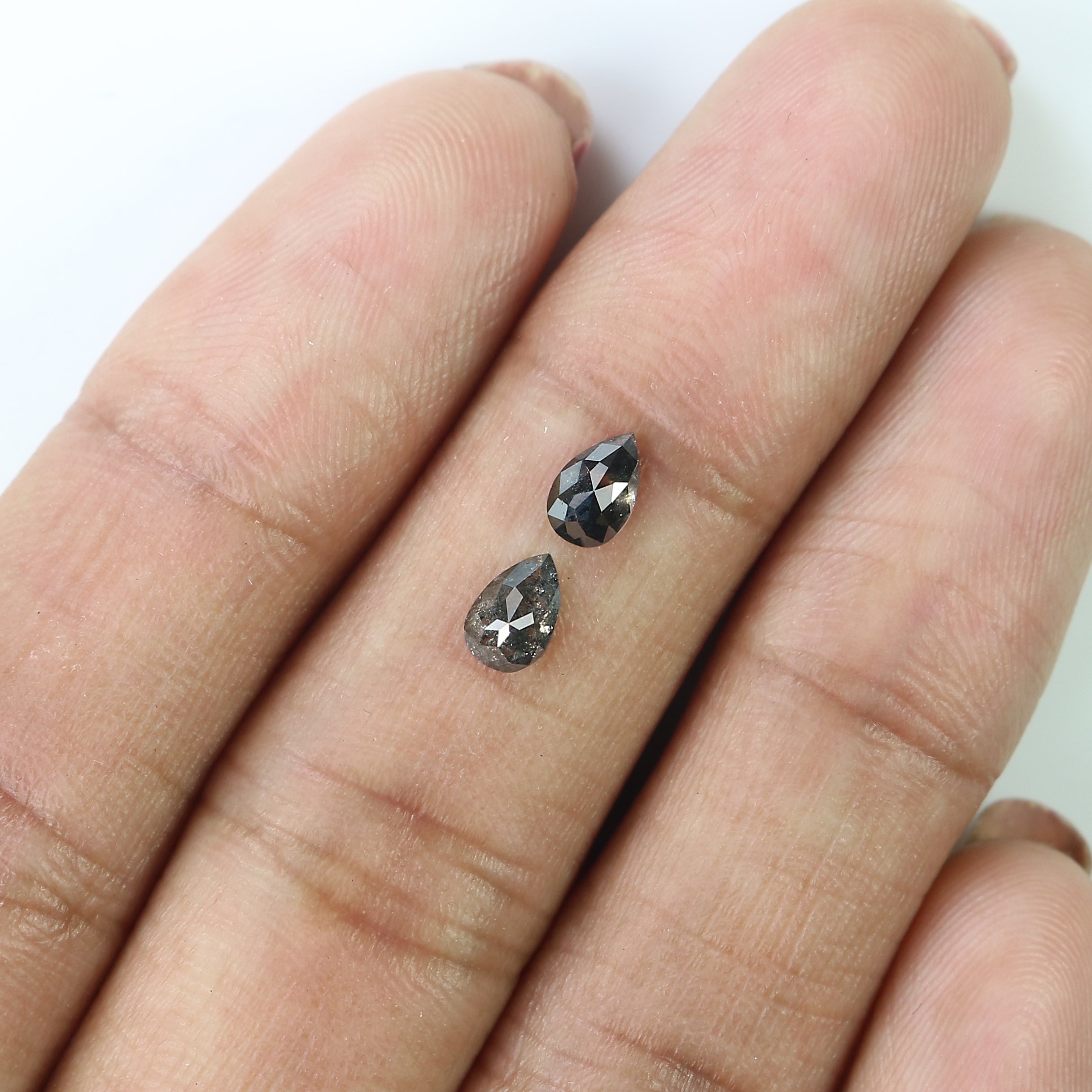 0.67 CT Natural Loose Pear Cut Pair Diamond Salt And Pepper Pear Shape Diamond 5.55 MM Natural Black Grey Color Pear Rose Cut Diamond LQ2455