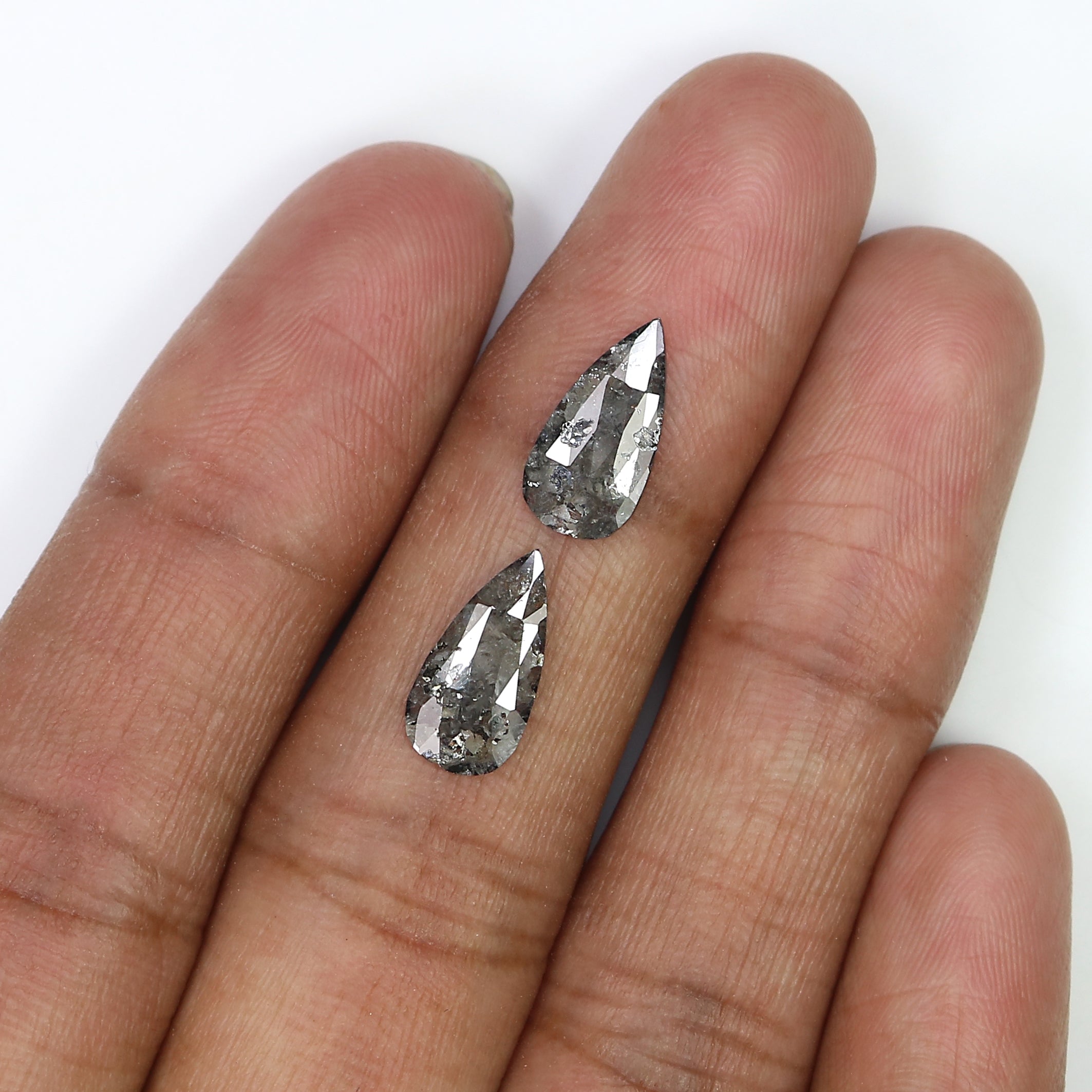 1.78 CT Natural Loose Pear Cut Pair Diamond Salt And Pepper Pear Shape Diamond 11.85 MM Natural Black Grey Pear Rose Cut Diamond LQ3149