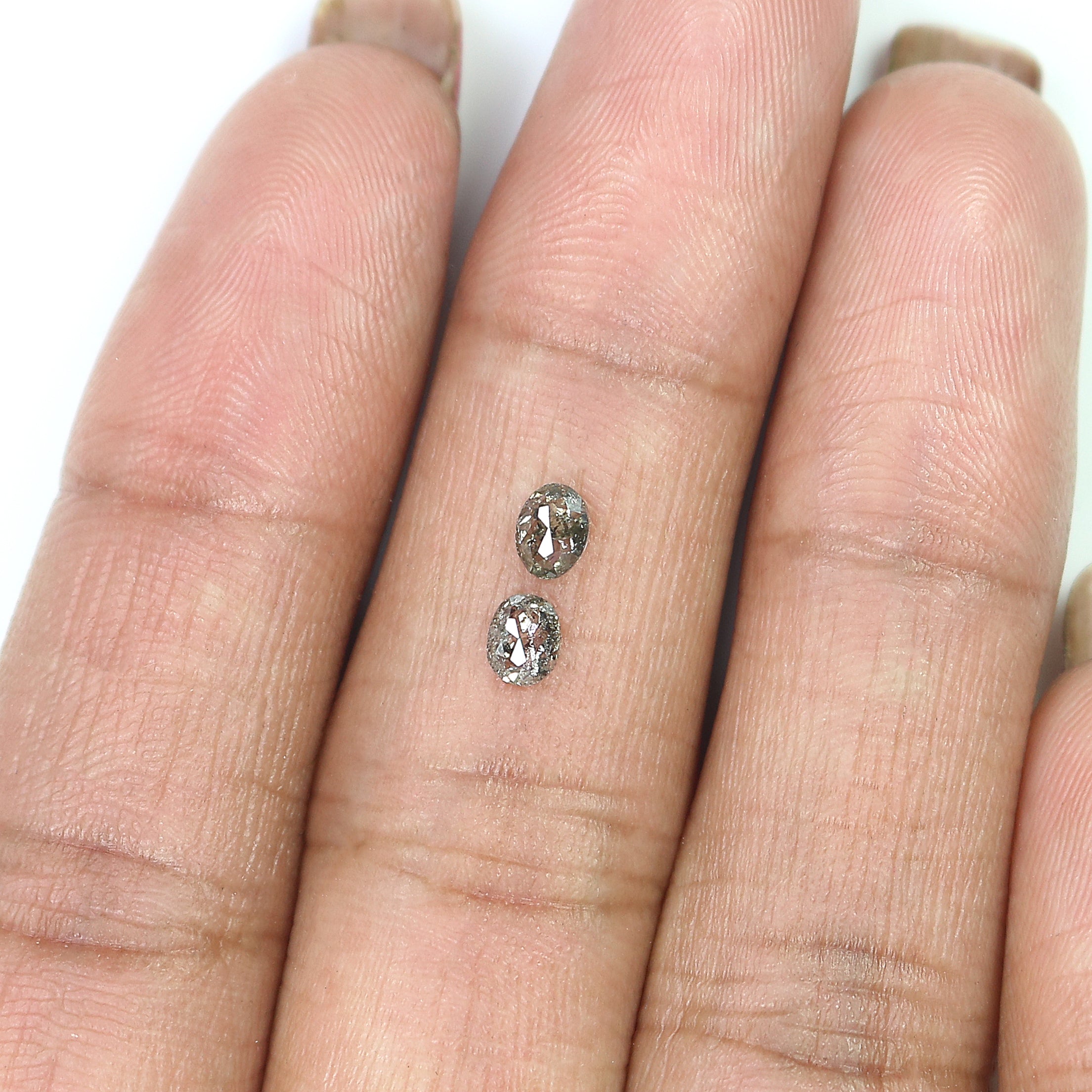 0.44 CT Natural Loose Oval Cut Pair Diamond Salt And Pepper Oval Shape Diamond 4.25 MM Natural Loose Black Grey Oval Rose Cut Diamond LQ3248