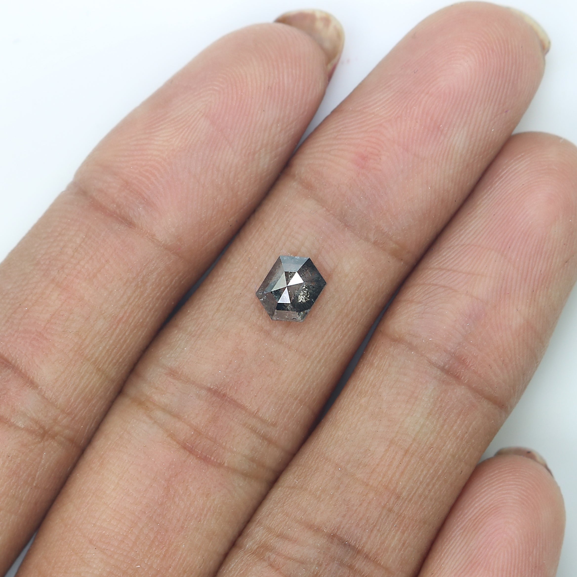 0.74 CT Natural Loose Hexagon Shape Diamond Salt and Pepper Hexagon Cut Diamond 6.30 MM Black Grey Color Hexagon Rose Cut Diamond LQ3180