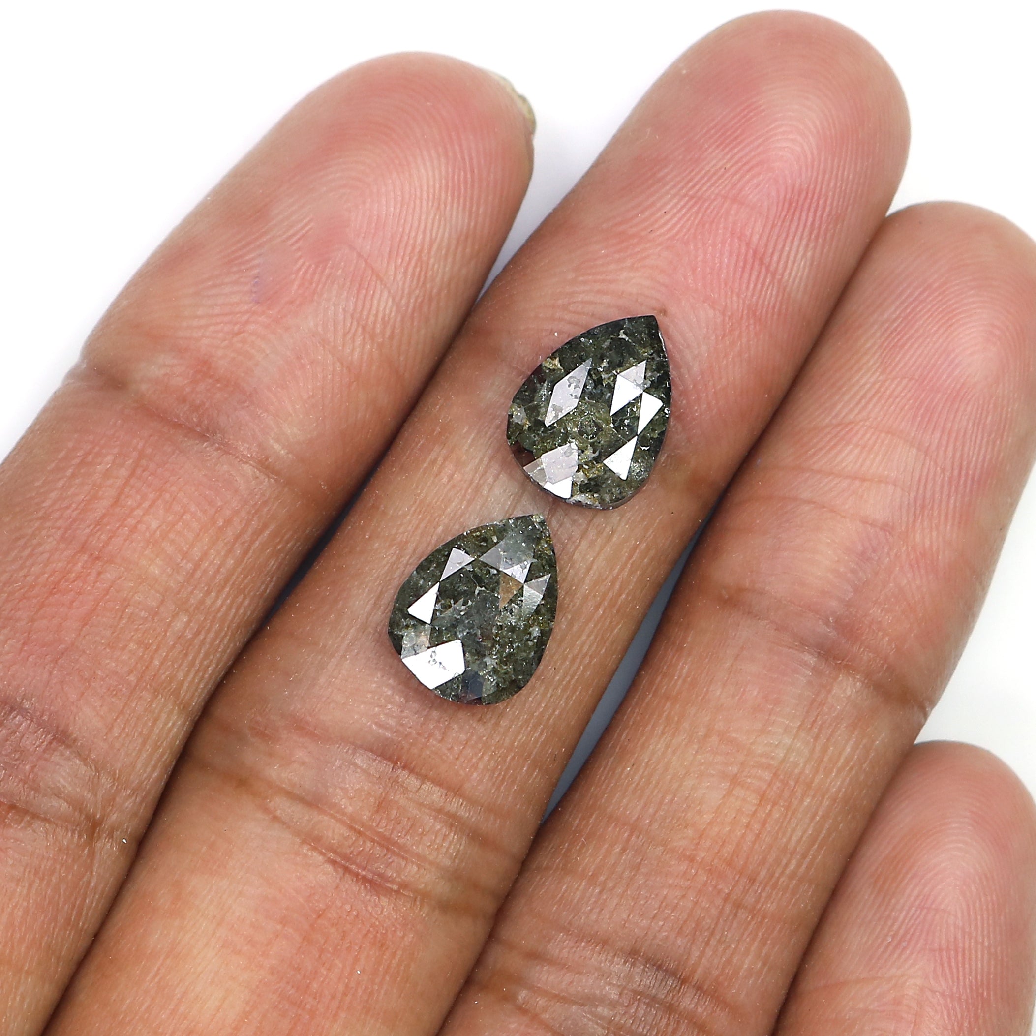 3.89 CT Natural Loose Pear Cut Pair Diamond Salt And Pepper Pear Shape Diamond 9.95 MM Natural Black Grey Pear Rose Cut Diamond LQ3152