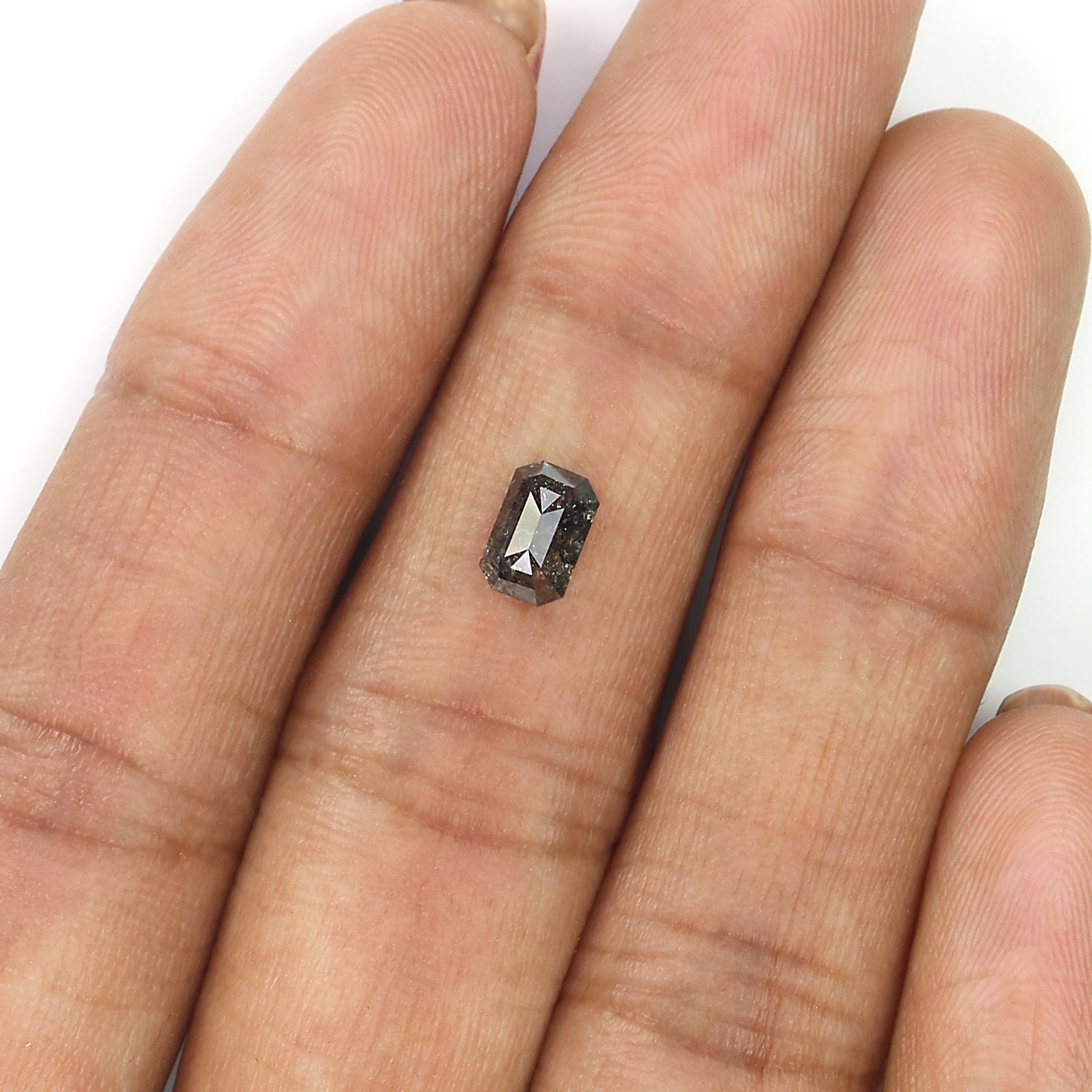 0.77 CT Natural Loose Emerald Shape Diamond Salt And Pepper Emerald Diamond 6.35 MM Natural Black Grey Color Emerald Rose Cut Diamond LQ3179