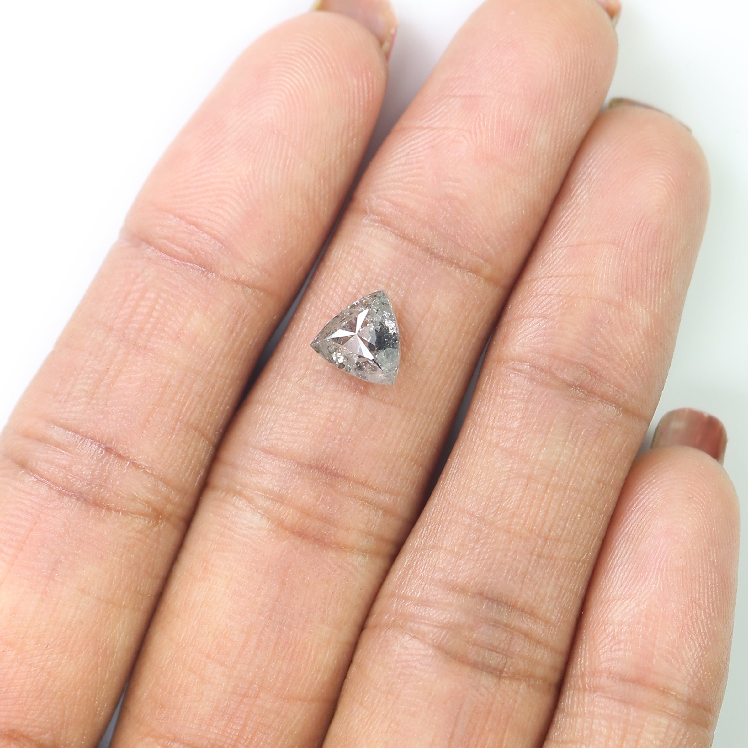 1.62 CT Natural Loose Triangle Shape Diamond Salt And Pepper Triangle Cut Diamond 7.00 MM Black Grey Color Triangle Rose Cut Diamond QL128