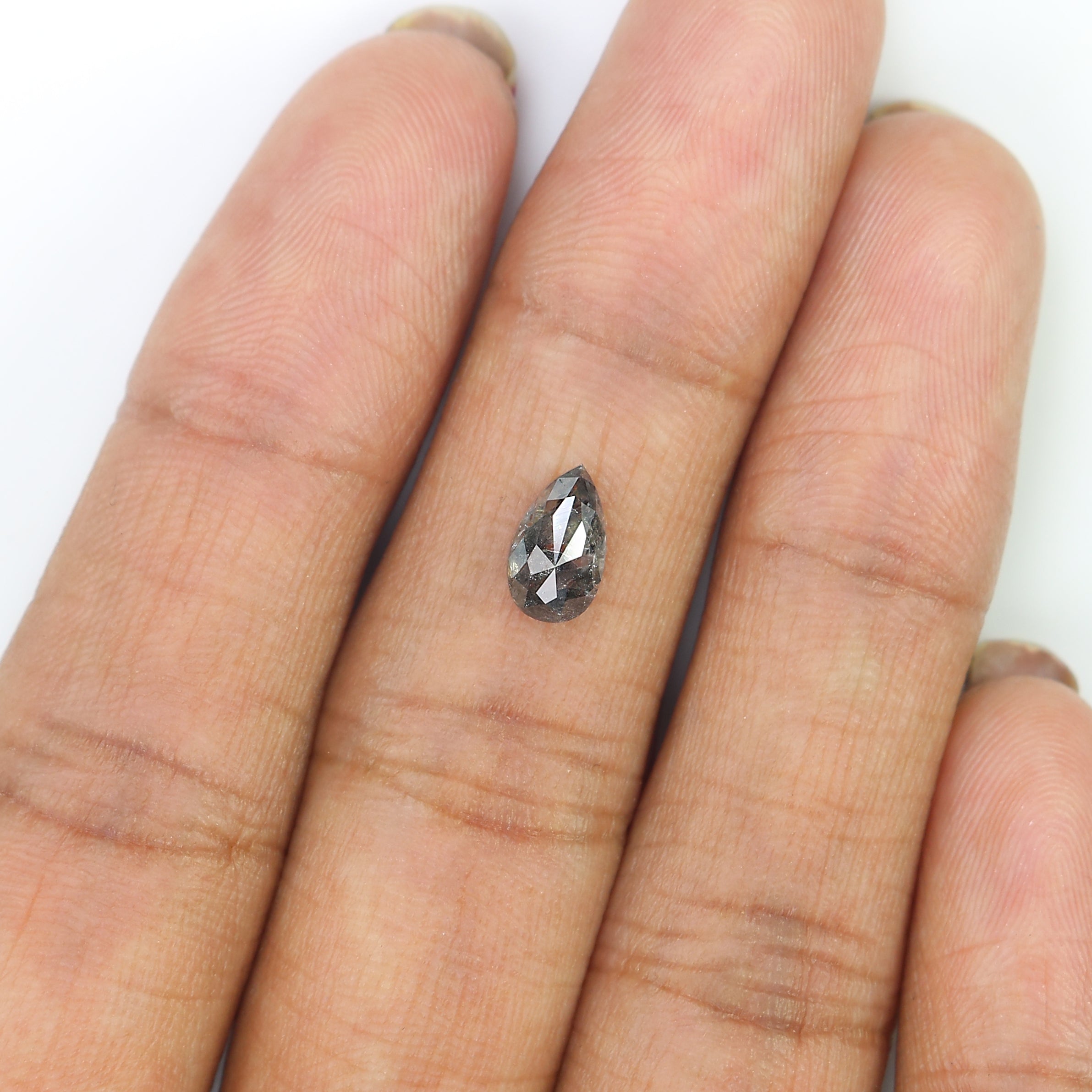 0.96 CT Natural Loose Pear Shape Diamond Salt And Pepper Pear Rose Cut Diamond 7.90 MM Black Grey Color Pear Shape Rose Cut Diamond QL1526