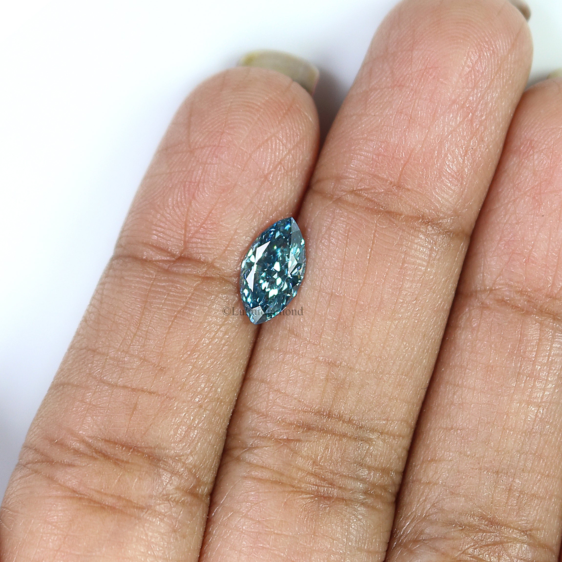 1.11 CT IGI Certified Marquise Modified Brilliant Cut Fancy Vivid Greenish Blue Color SI1 Clarity Diamond CVD Lab Created Diamond L3227