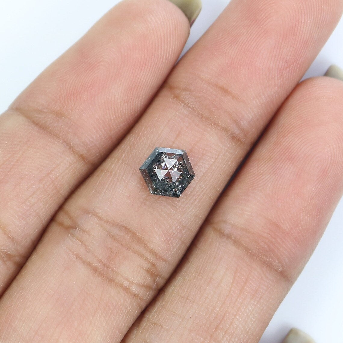 0.84 CT Natural Loose Hexagon Shape Diamond Salt And Pepper Hexagon Cut Diamond 6.70 MM Natural Black Grey Hexagon Rose Cut Diamond LQ2967