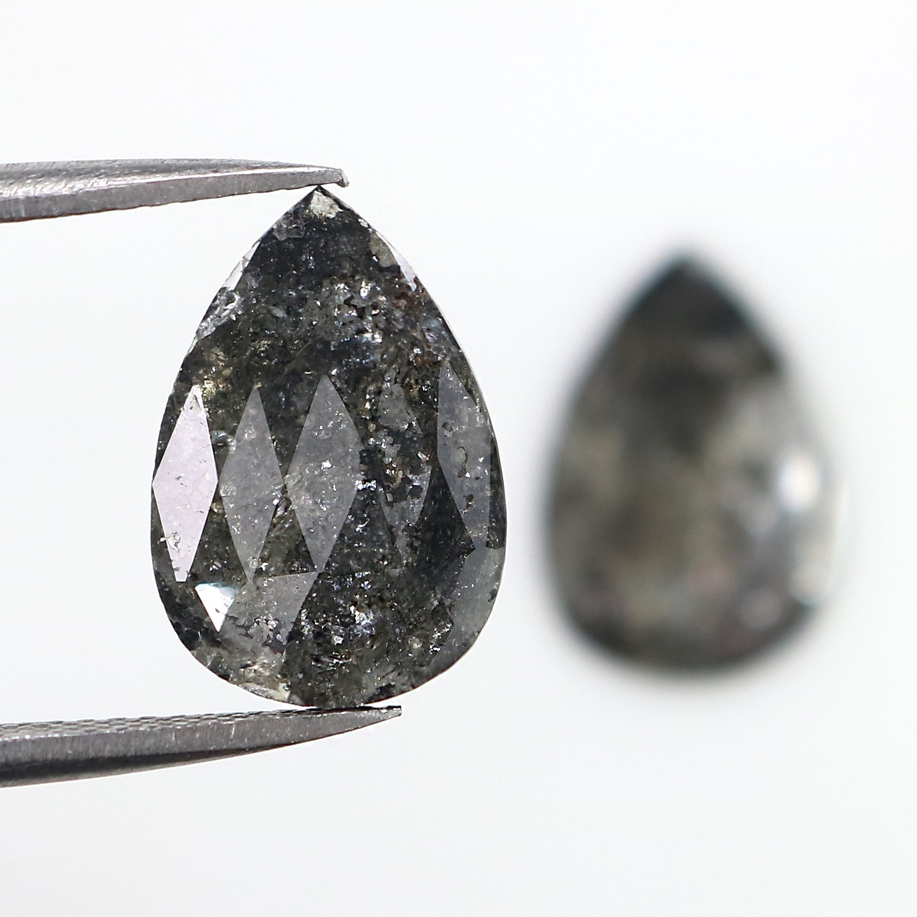 3.15 CT Natural Loose Pear Cut Pair Diamond Salt And Pepper Pear Shape Diamond 13.55 MM Natural Black Grey Pear Rose Cut Diamond LQ3148