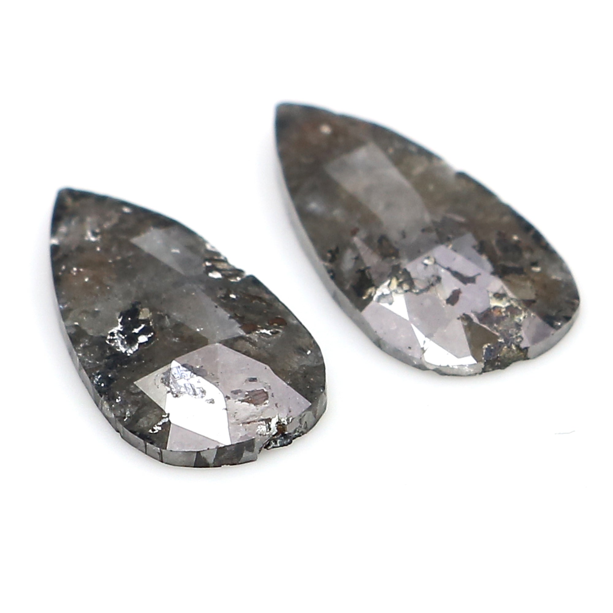 1.78 CT Natural Loose Pear Cut Pair Diamond Salt And Pepper Pear Shape Diamond 11.85 MM Natural Black Grey Pear Rose Cut Diamond LQ3149