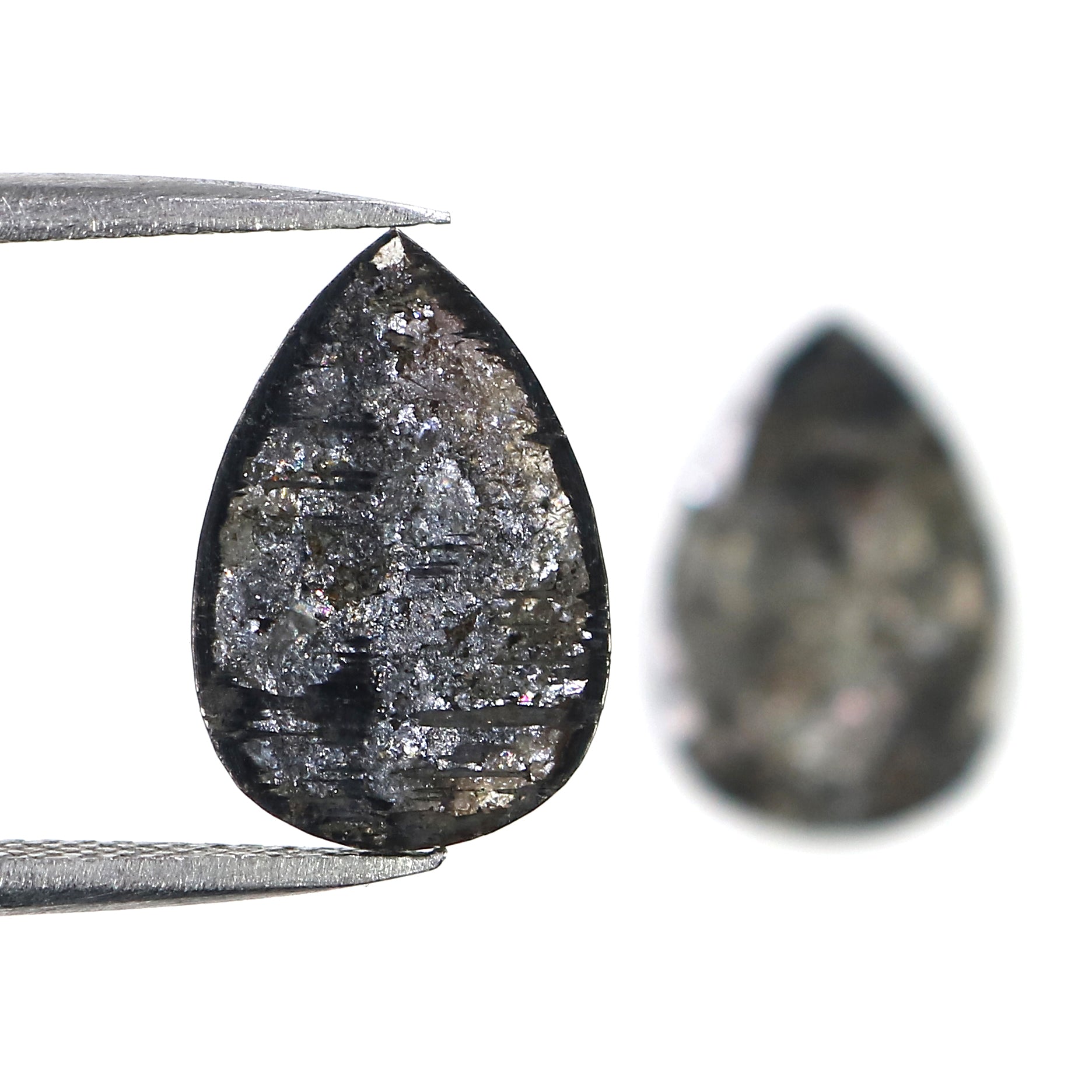 3.15 CT Natural Loose Pear Cut Pair Diamond Salt And Pepper Pear Shape Diamond 13.55 MM Natural Black Grey Pear Rose Cut Diamond LQ3148