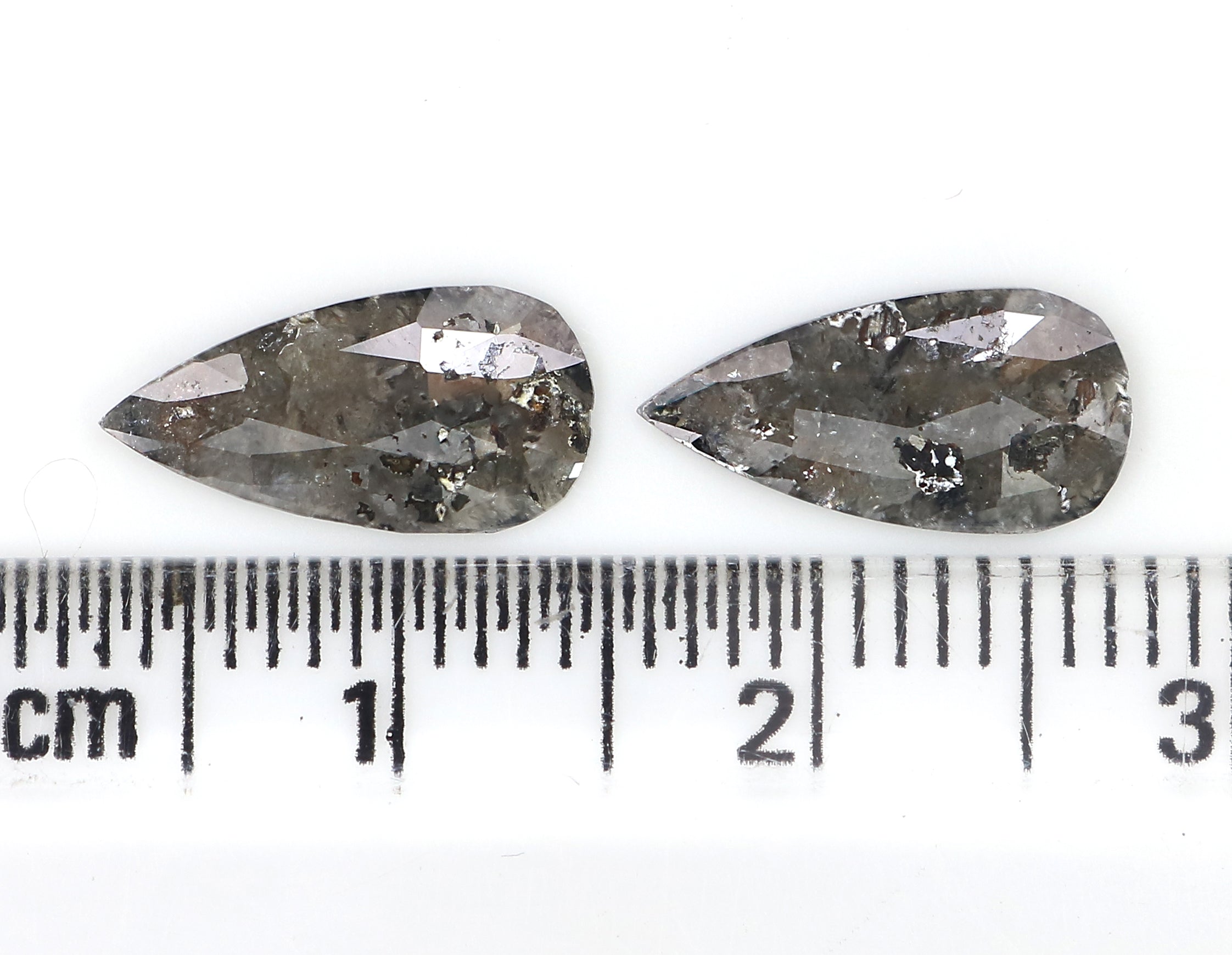 1.78 CT Natural Loose Pear Cut Pair Diamond Salt And Pepper Pear Shape Diamond 11.85 MM Natural Black Grey Pear Rose Cut Diamond LQ3149