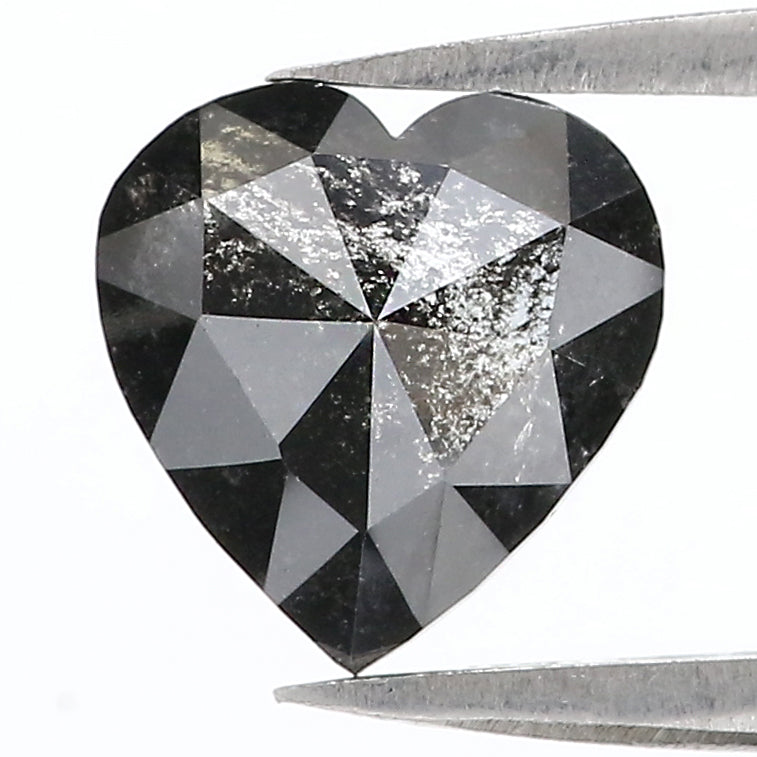 1.82 CT Natural Loose Heart Shape Diamond Salt And Pepper Heart Cut Diamond 8.75 MM Natural Black Grey Color Heart Rose Cut Diamond LC60