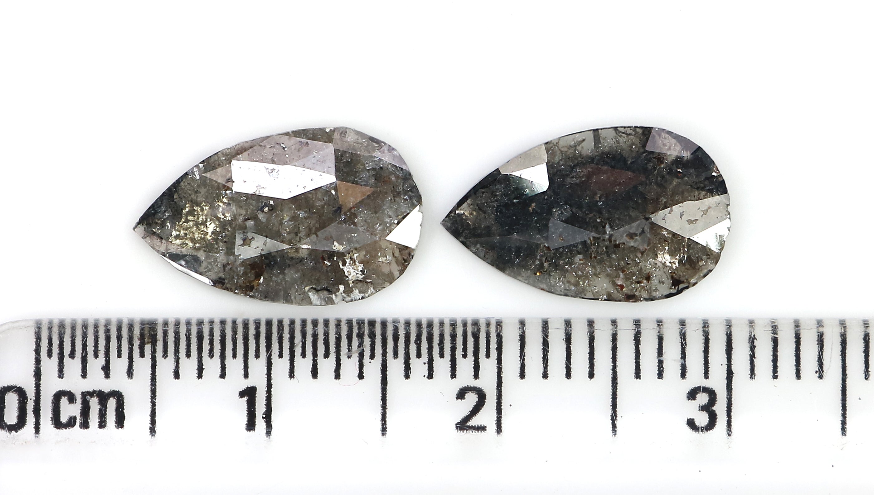 2.79 CT Natural Loose Pear Cut Pair Diamond Salt And Pepper Pear Shape Diamond 12.65 MM Natural Black Grey Pear Rose Cut Diamond LQ3155