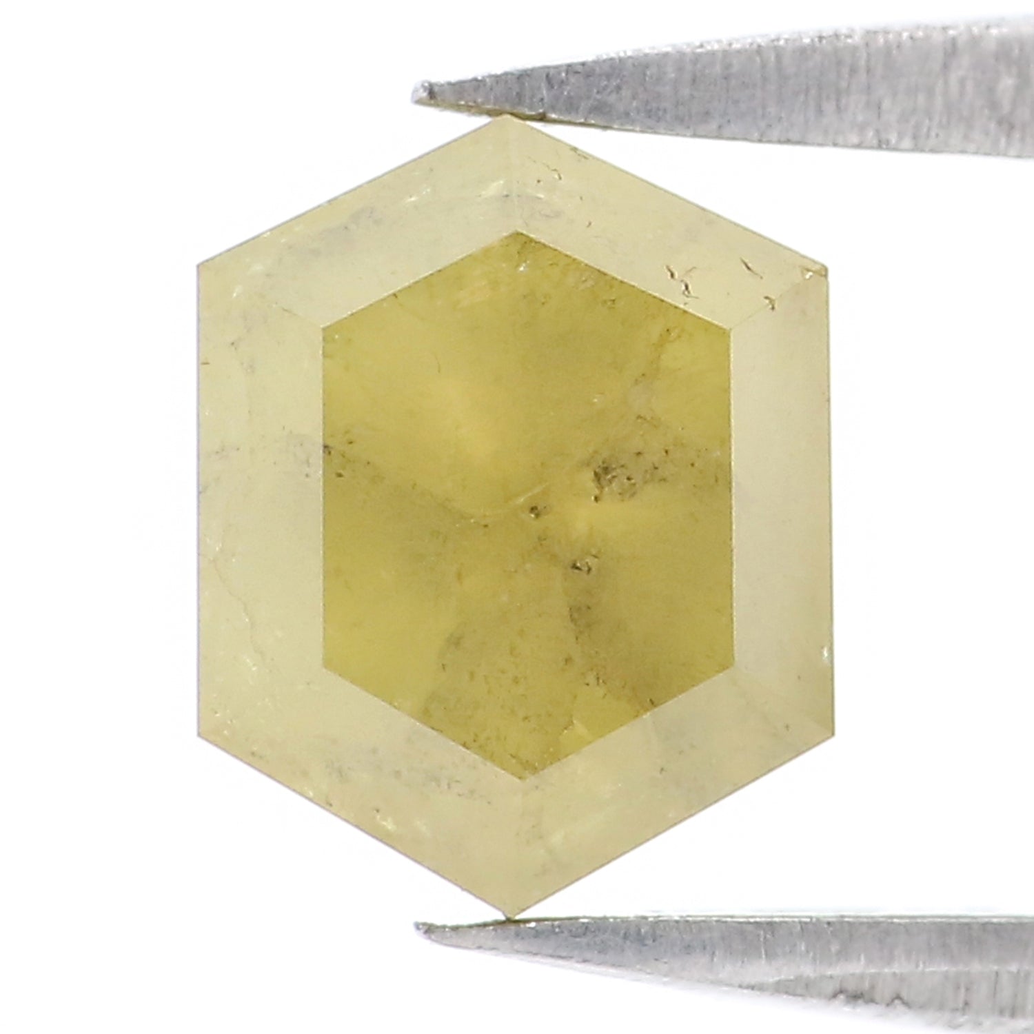 1.31 CT Natural Loose Hexagon Shape Diamond Yellow Color Hexagon Cut Diamond 7.35 MM Natural Green Color Hexagon Rose Cut Diamond KQ2256