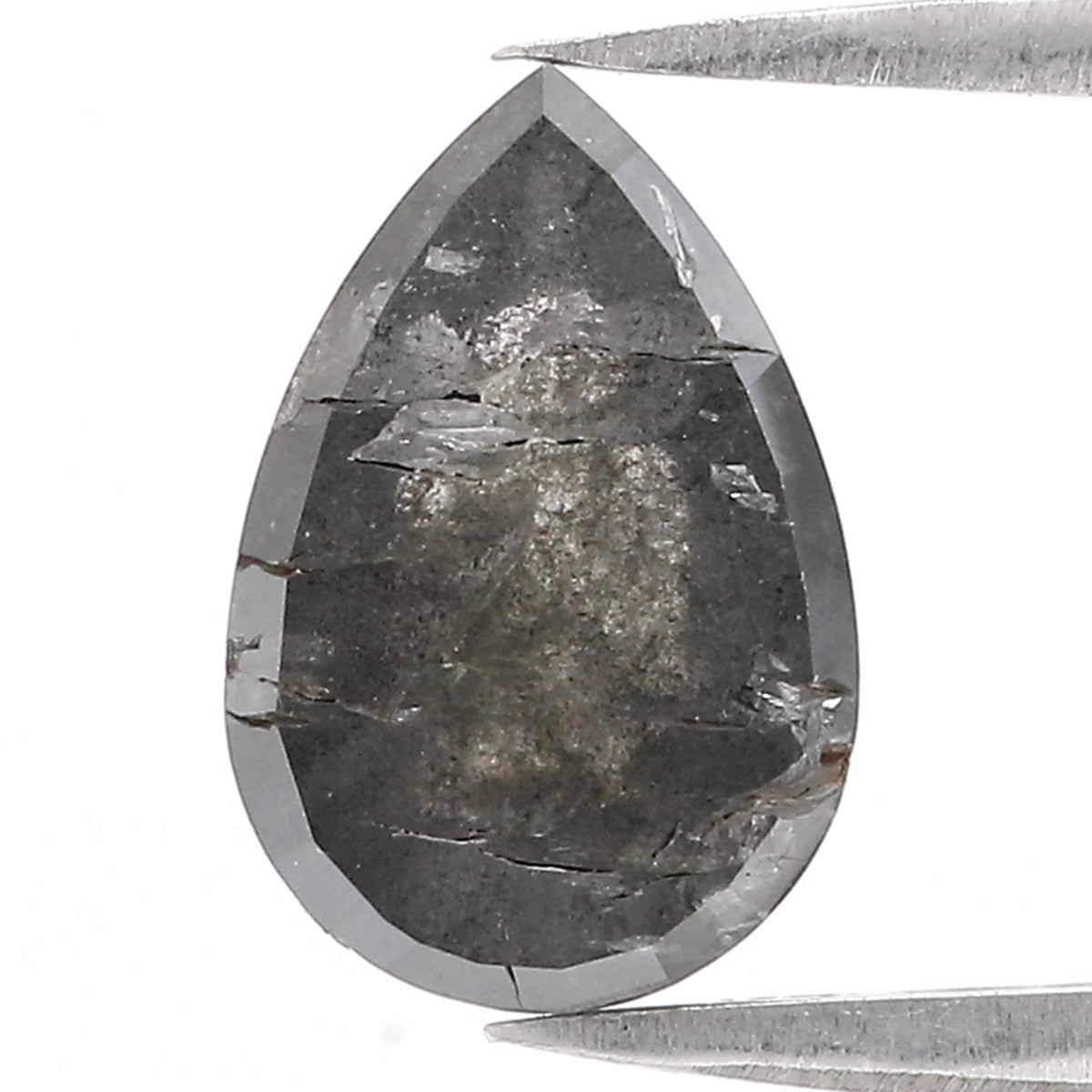3.14 CT Natural Loose Pear Shape Diamond Salt And Pepper Pear Rose Cut Diamond 11.65 MM Natural Black Grey Color Pear Shape Diamond LQ3074