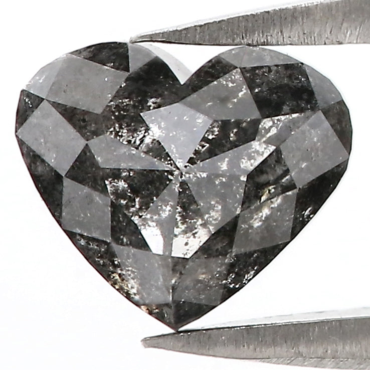 1.39 CT Natural Loose Heart Shape Diamond Salt And Pepper Heart Shape Diamond 6.20 MM Natural Black Grey Color Heart Rose Cut Diamond LQ3038