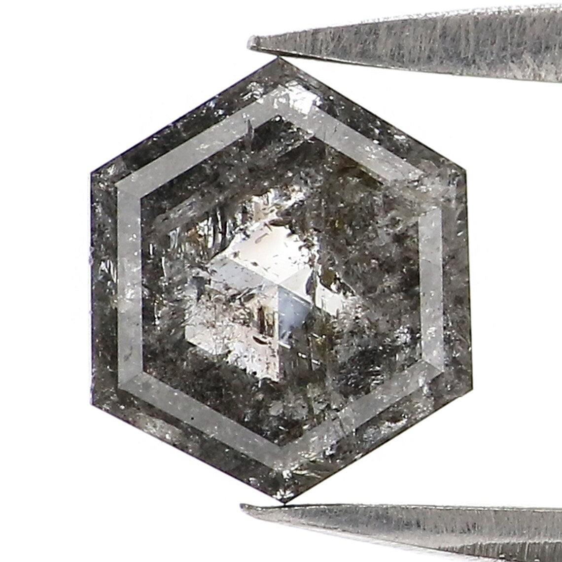 0.84 CT Natural Loose Hexagon Shape Diamond Salt And Pepper Hexagon Cut Diamond 6.70 MM Natural Black Grey Hexagon Rose Cut Diamond LQ2967