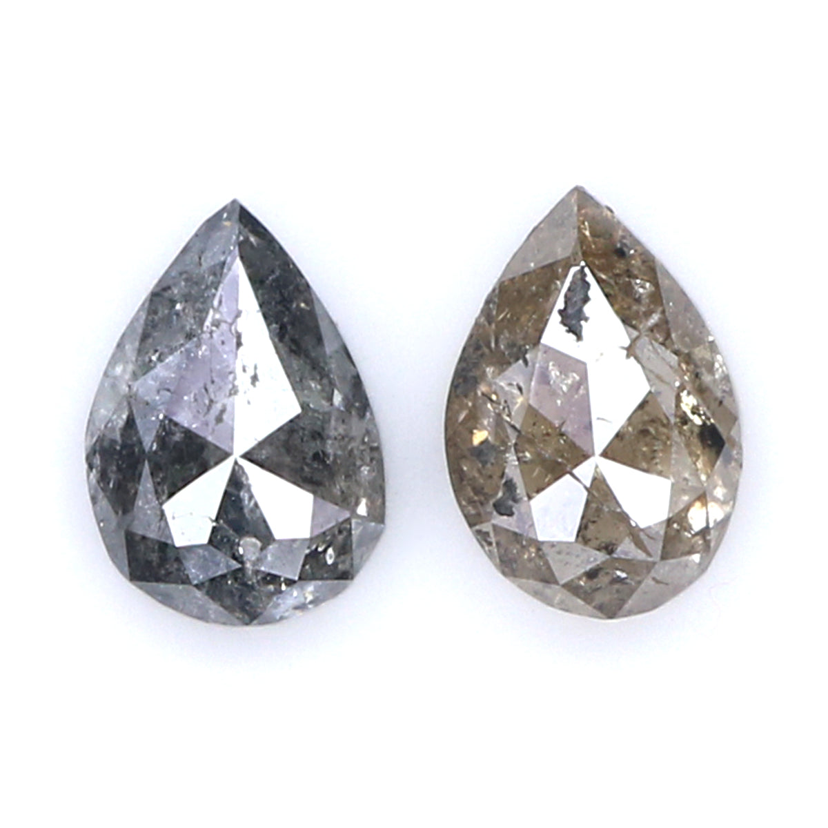 Natural Loose Pear Salt And Pepper Diamond Black Grey Color 1.02 CT 6.30 MM Pear Shape Rose Cut Diamond L2082