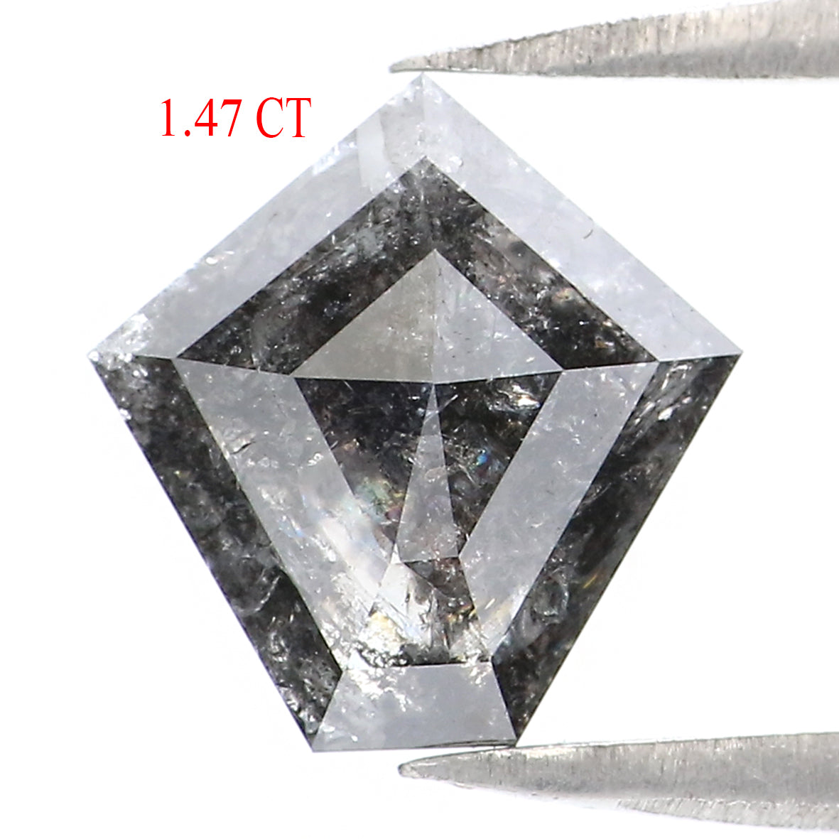 1.47 CT Natural Loose Pentagon Shape Diamond Salt And Pepper Pentagon Cut Diamond 8.30 MM Black Grey Color Pentagon Rose Cut Diamond LQ048