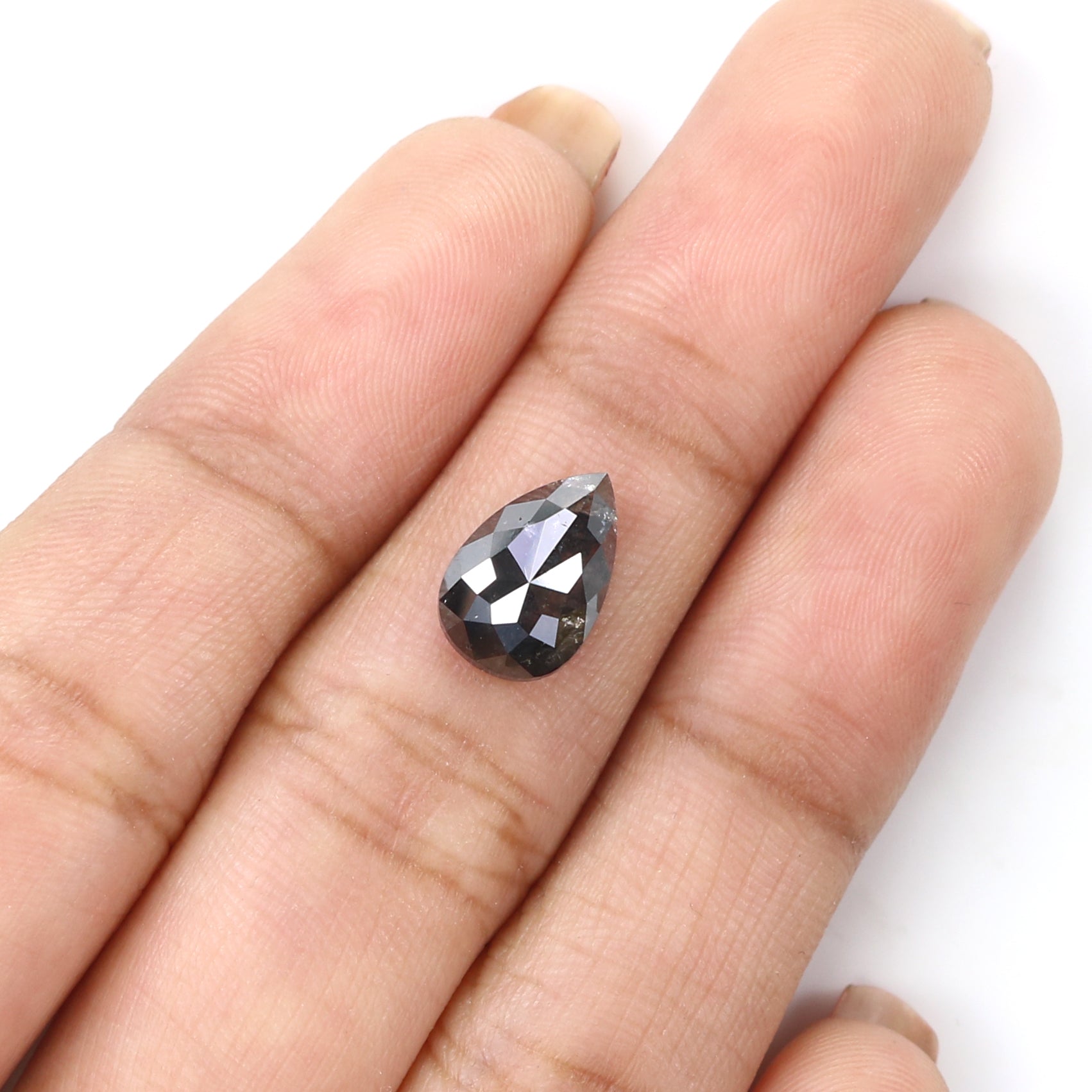 2.42 CT Natural Loose Pear Shape Diamond Salt And Pepper Pear Rose Cut Diamond 10.40 MM Black Grey Color Pear Shape Rose Cut Diamond QL2131